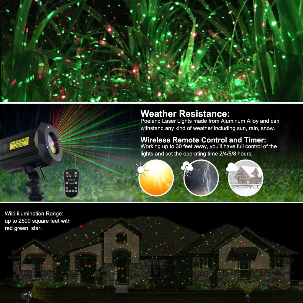 Poeland Solar Garden Lights with Moving Laser Projection - Outdoor Christmas Star Projector for Yard, Patio, and Holiday Decorations | Perfect for Halloween, Christmas, and Party Decor