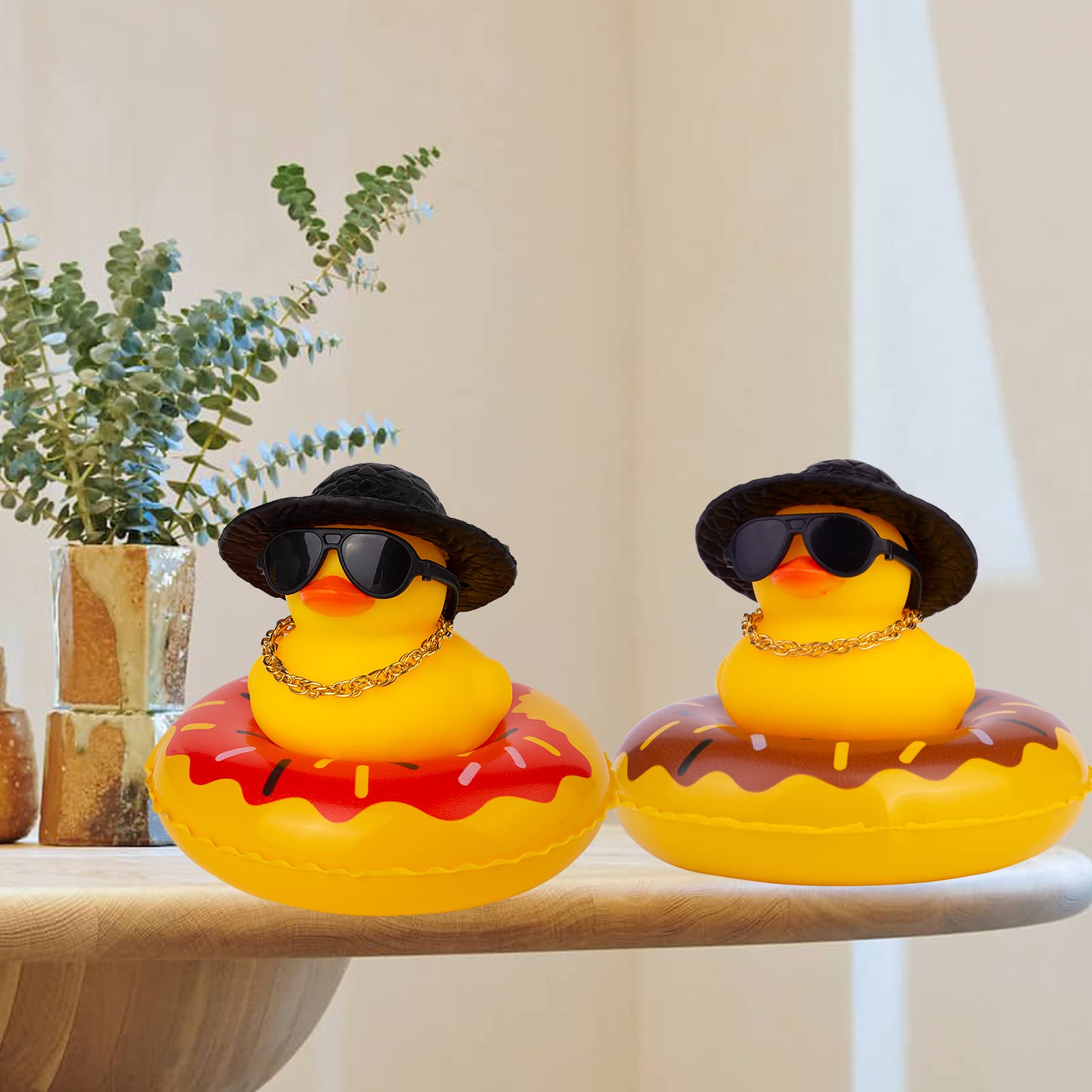 Fun Rubber Duck Car Dashboard Decorations with Mini Swim Ring, Sun Hat, Necklace & Sunglasses - Cute Car Accessories for Dashboard Decor, Gifts & Road Trip Fun