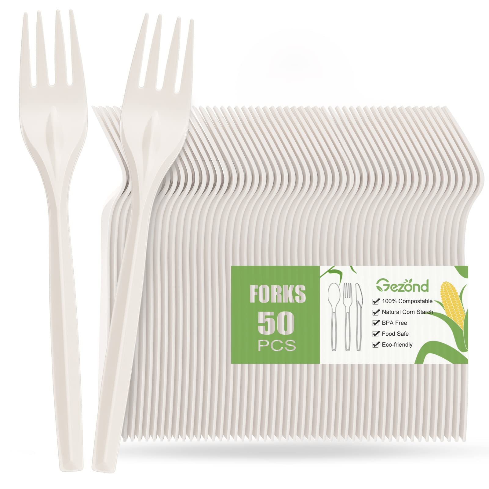 50-Pack 7-Inch Compostable Forks | Heavy-Duty Biodegradable Disposable Cutlery | Perfect for Picnics, Parties & Eco-Friendly Events