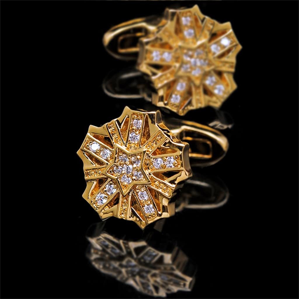 Gold Shine Men's Cufflinks - 17x17mm Wedding & Formal Dress Shirt Accessories for Grooms, Guests & Business Attire