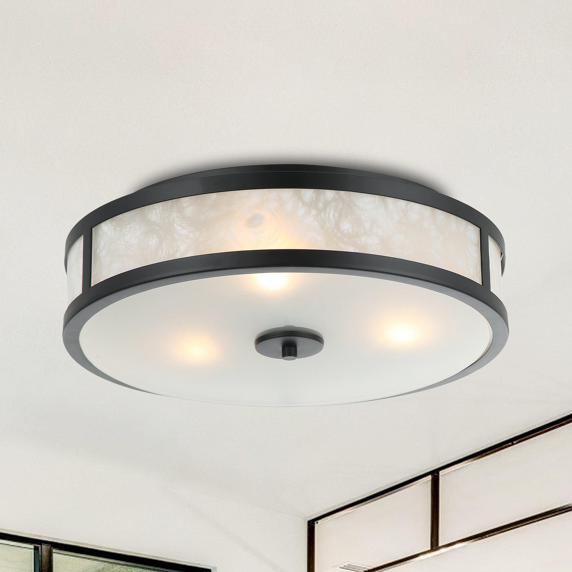 16 Inch Modern Black Flush Mount Ceiling Light Fixture - 3 Lights, Dimmable LED for Bedroom, Living Room, Kitchen & Hallway Lighting