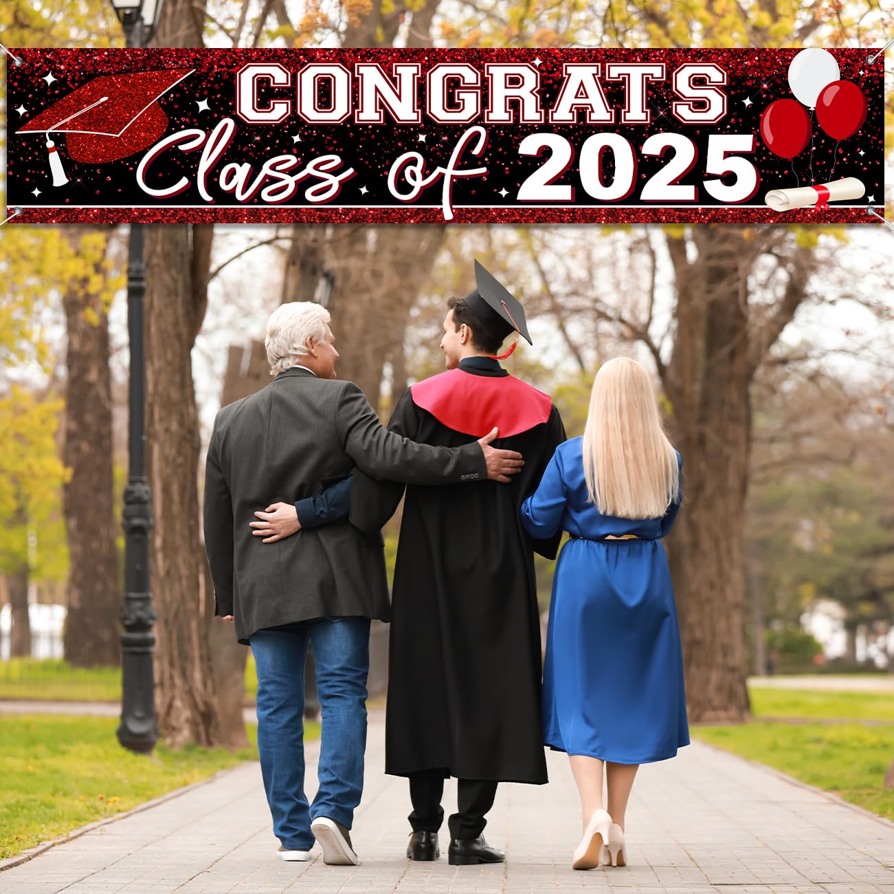 Large Class of 2025 Graduation Banner - Red Backdrop Yard Sign for Graduation Party Decorations & Supplies | Perfect for Outdoor Celebrations, School Events & Photo Backdrops