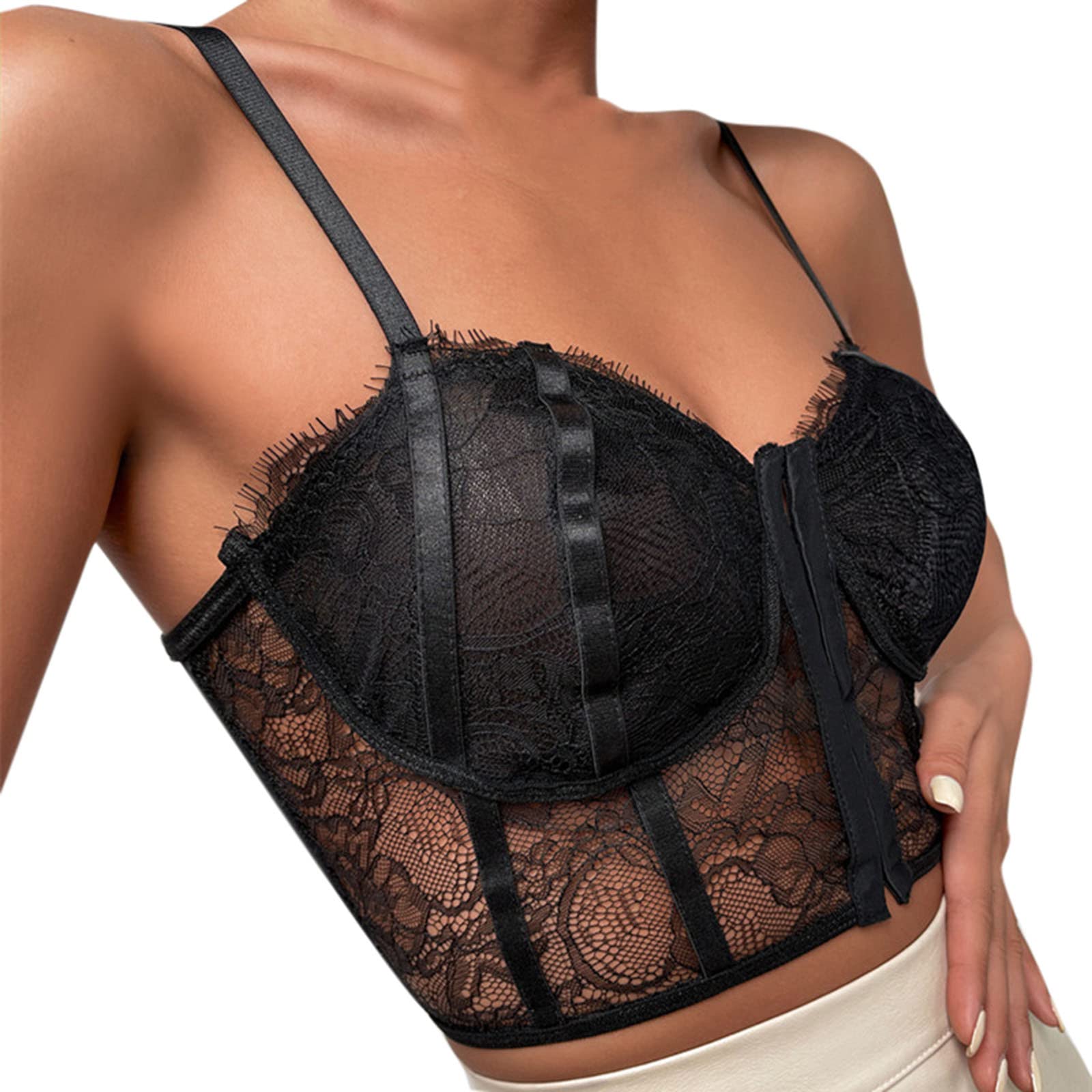 Plus Size Floral Lace Bralette - Women's Corset Cami for Casual Wear
