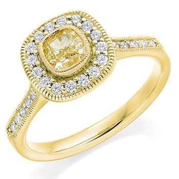18K Yellow Gold Cushion Cut Diamond Halo Engagement Ring - 0.80 Carat Solitaire for Wedding Proposal & Anniversary Gift
