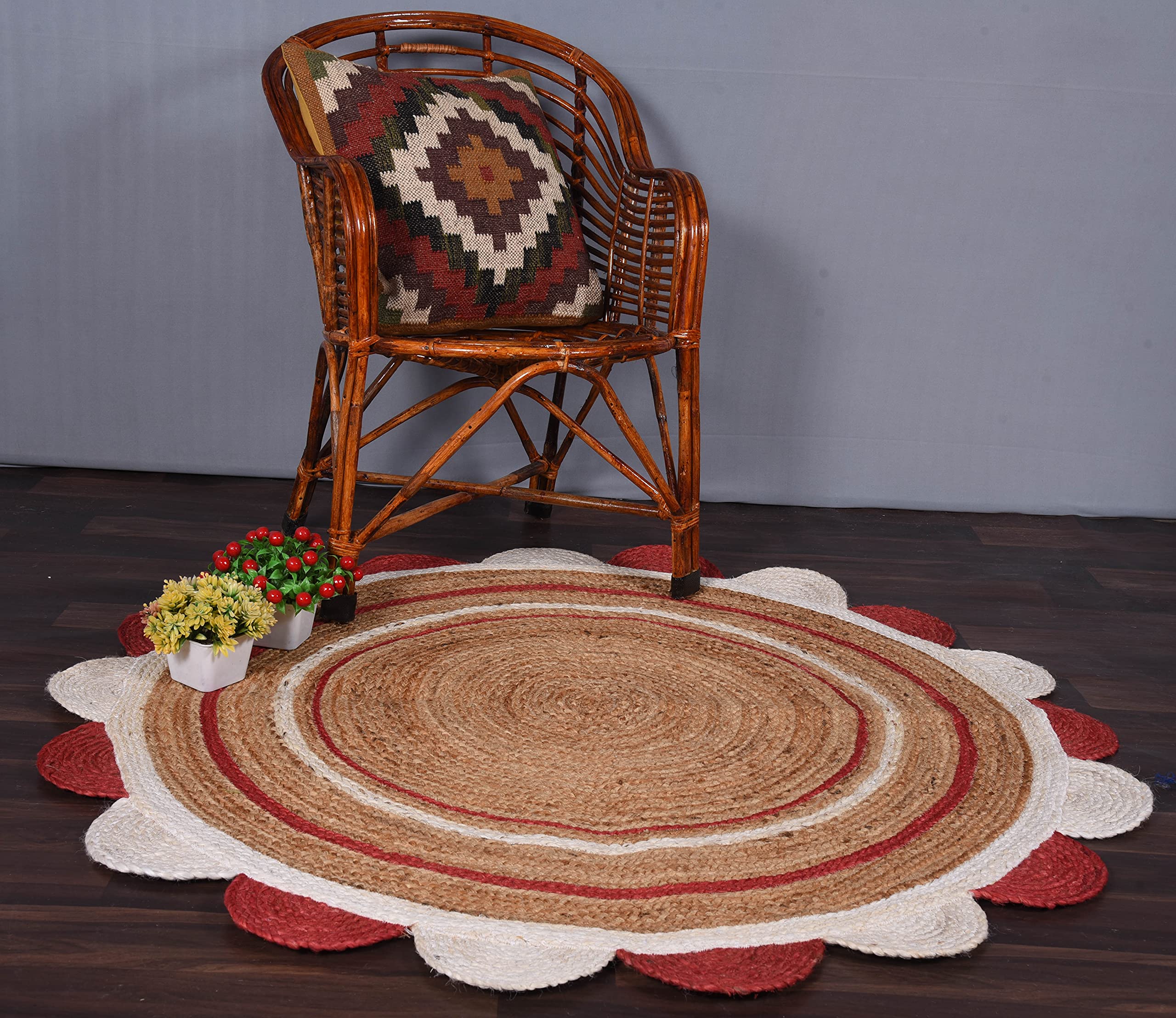 Vipanth Handmade Natural Jute Round Area Rug - 10 Feet Multi-Color Bohemian Floor Mat for Living Room, Bedroom, Kitchen & Hallway Decor | Eco-Friendly Home Accent for Boho Chic Interior Design