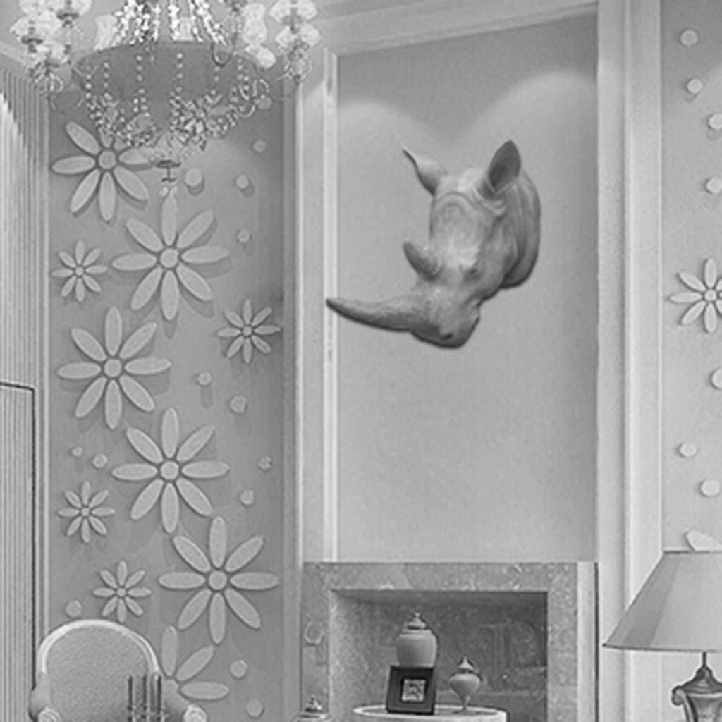 Creative Silver Rhino Head Wall Sculpture - 27.7x34.2x17.3cm Animal Wall Art for Living Room, Porch & Corridor Decor | Unique Home & Office Decoration