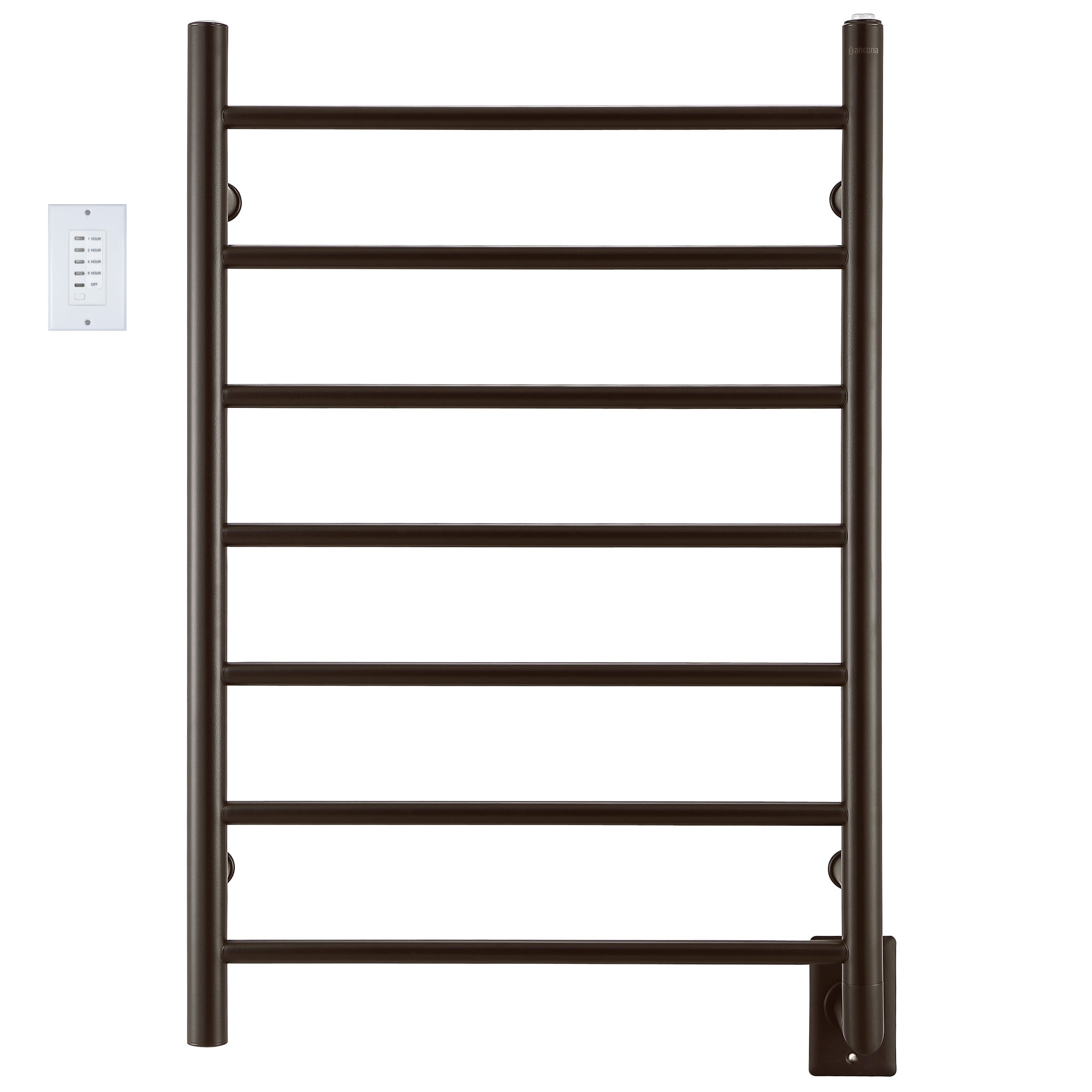 Ancona Comfort 7 Bar Hardwired Towel Warmer with Digital Countdown Timer - Oil Rubbed Bronze Finish - Perfect for Bathrooms, Spas & Luxury Home Heating - Fast Warm Up & Energy Efficient Design