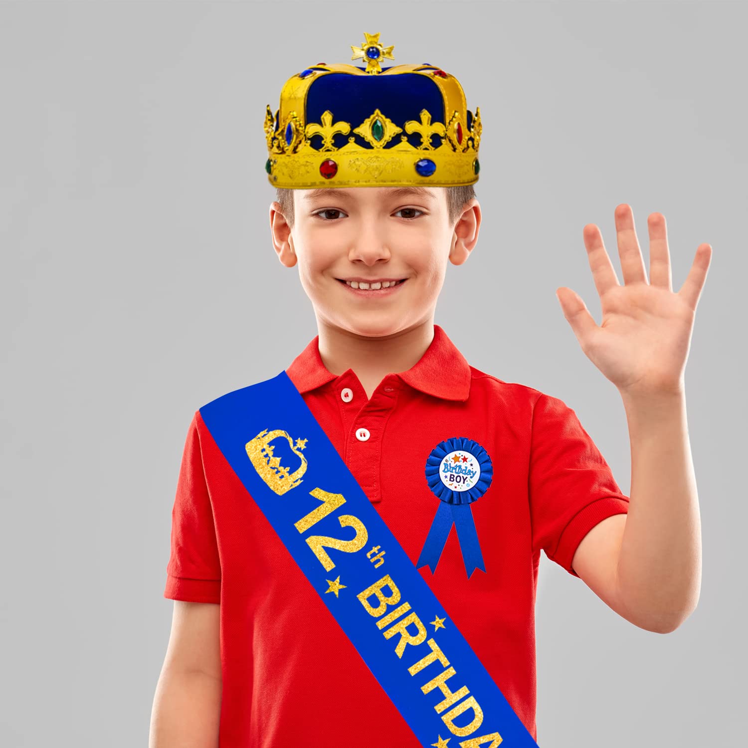 12th Birthday Crown & Sash Set for Boys - King Hat & Birthday Boy Accessories - Perfect for 12th Birthday Parties, Celebrations & Special Events
