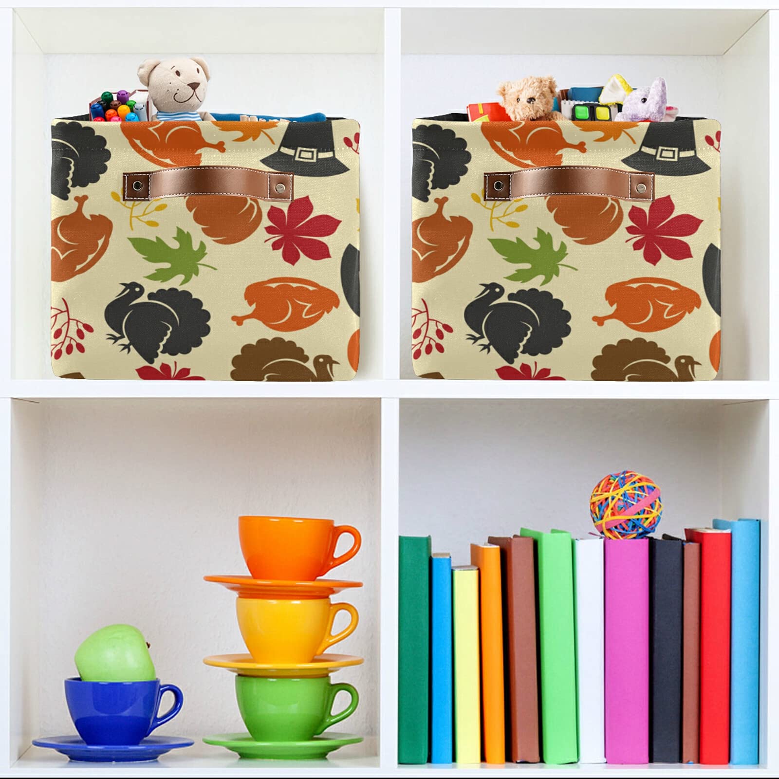 Linqin Collapsible Rectangular Canvas Storage Bin - Foldable Closet Organizer with Handles for Clothes, Toys & Home Organization | Thanksgiving & Holiday Decorative Basket | Perfect for Bedroom, Nursery & Dorm Storage