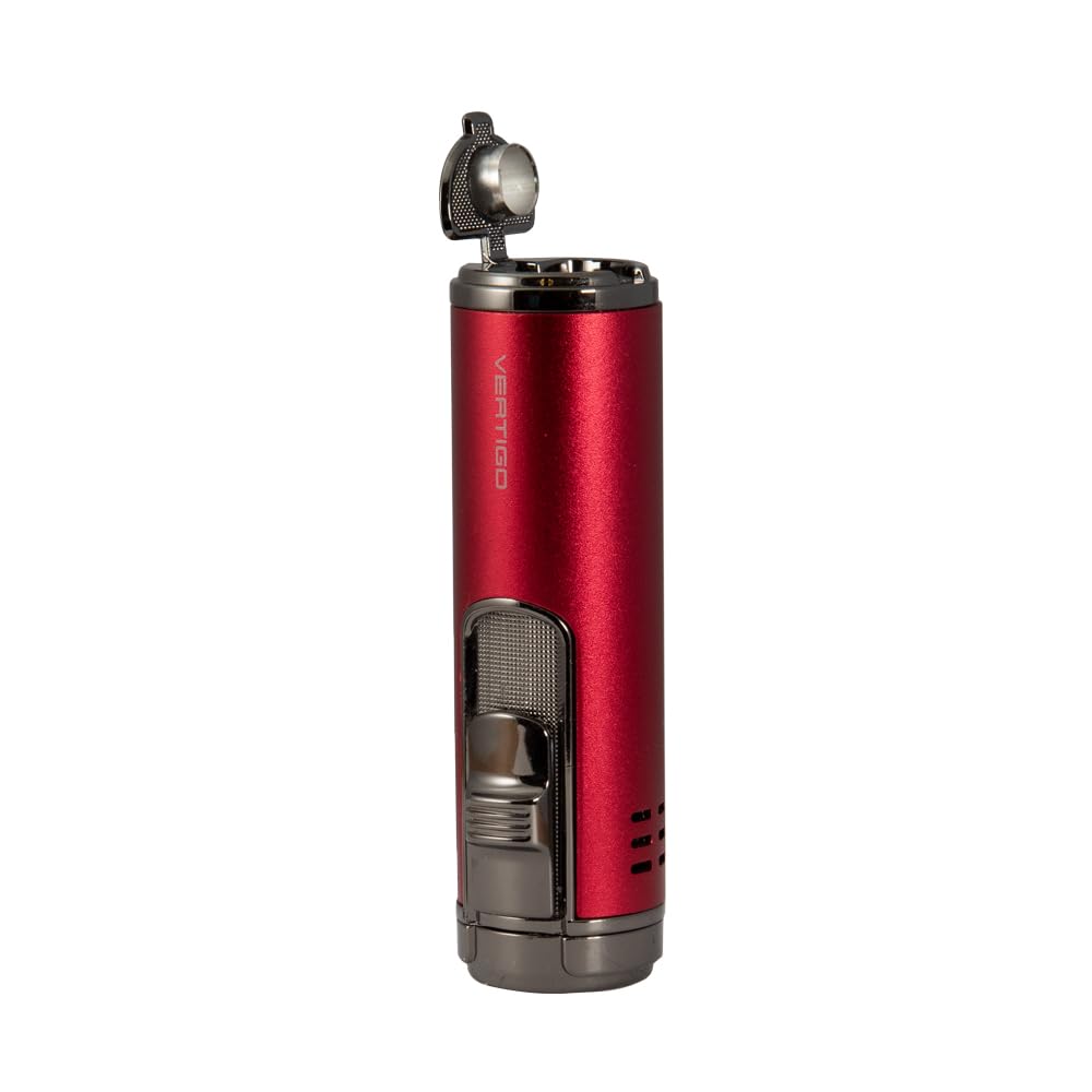 Vertigo Eloquence Quadruple Torch Lighter - Windproof Butane Lighter with Adjustable Flame (Red) - Perfect for Cigars, Camping, BBQ & Outdoor Adventures