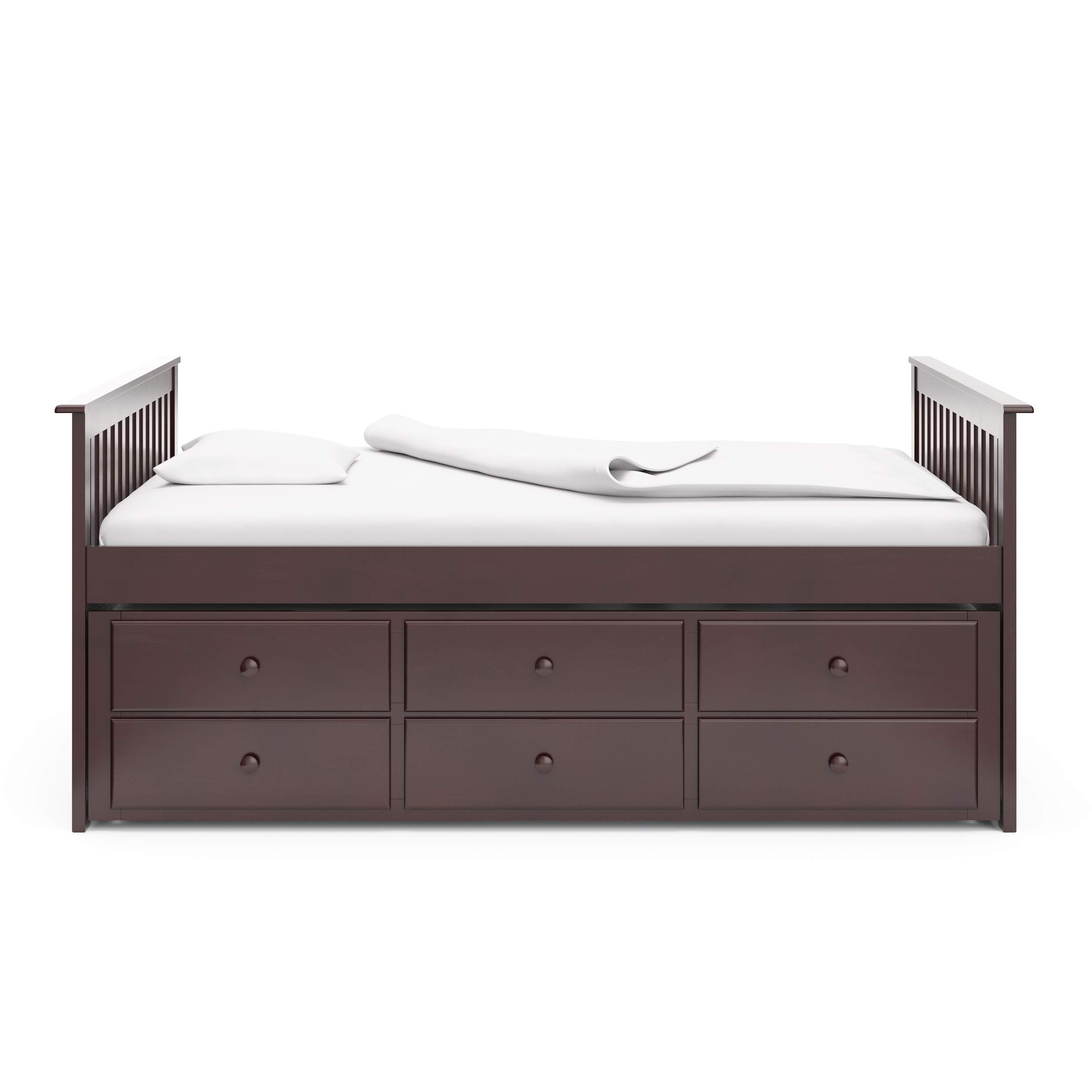 Storkcraft Marco Island Captain's Full Twin Bunk Bed with Trundle in Espresso Finish - Space-Saving Kids Bunk Bed Alternative for Sleepovers, Guest Rooms & Small Spaces with Underbed Storage & Organization