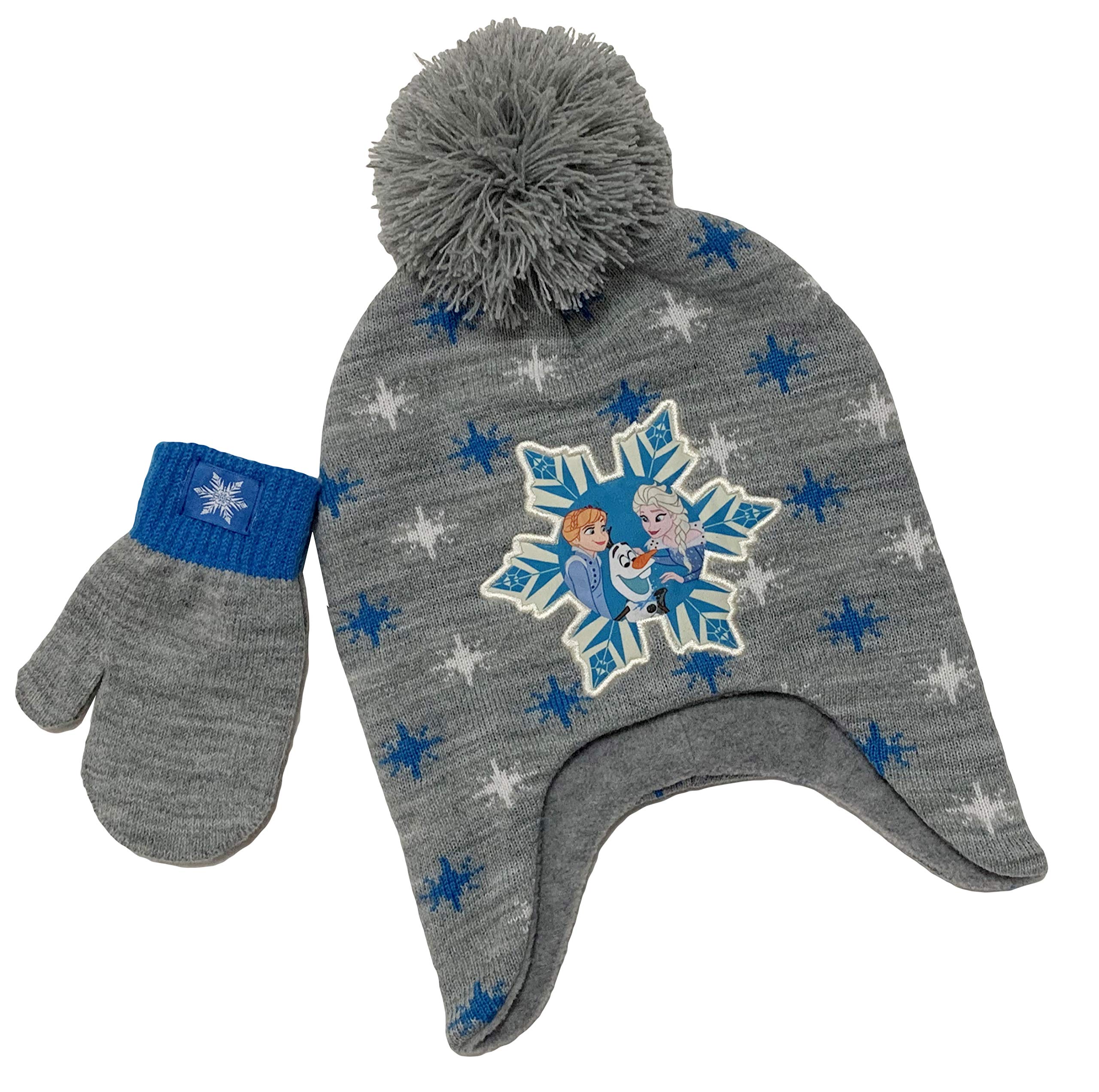 Disney Frozen Winter Hat and Gloves Set for Girls Ages 1-4 - Warm Gray Knit Beanie & Mittens - Perfect for Snow Play, Outdoor Winter Activities & Christmas Gifts