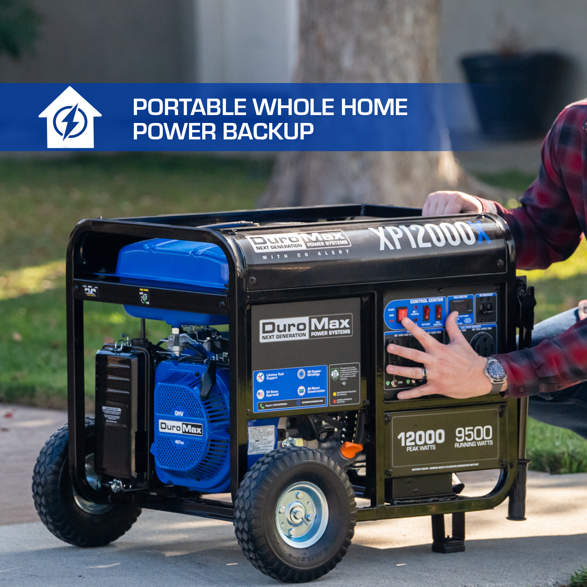 12,000 Watt Portable Gasoline Generator with CO Alert - Reliable Backup Power for Home, Camping & Emergency Use