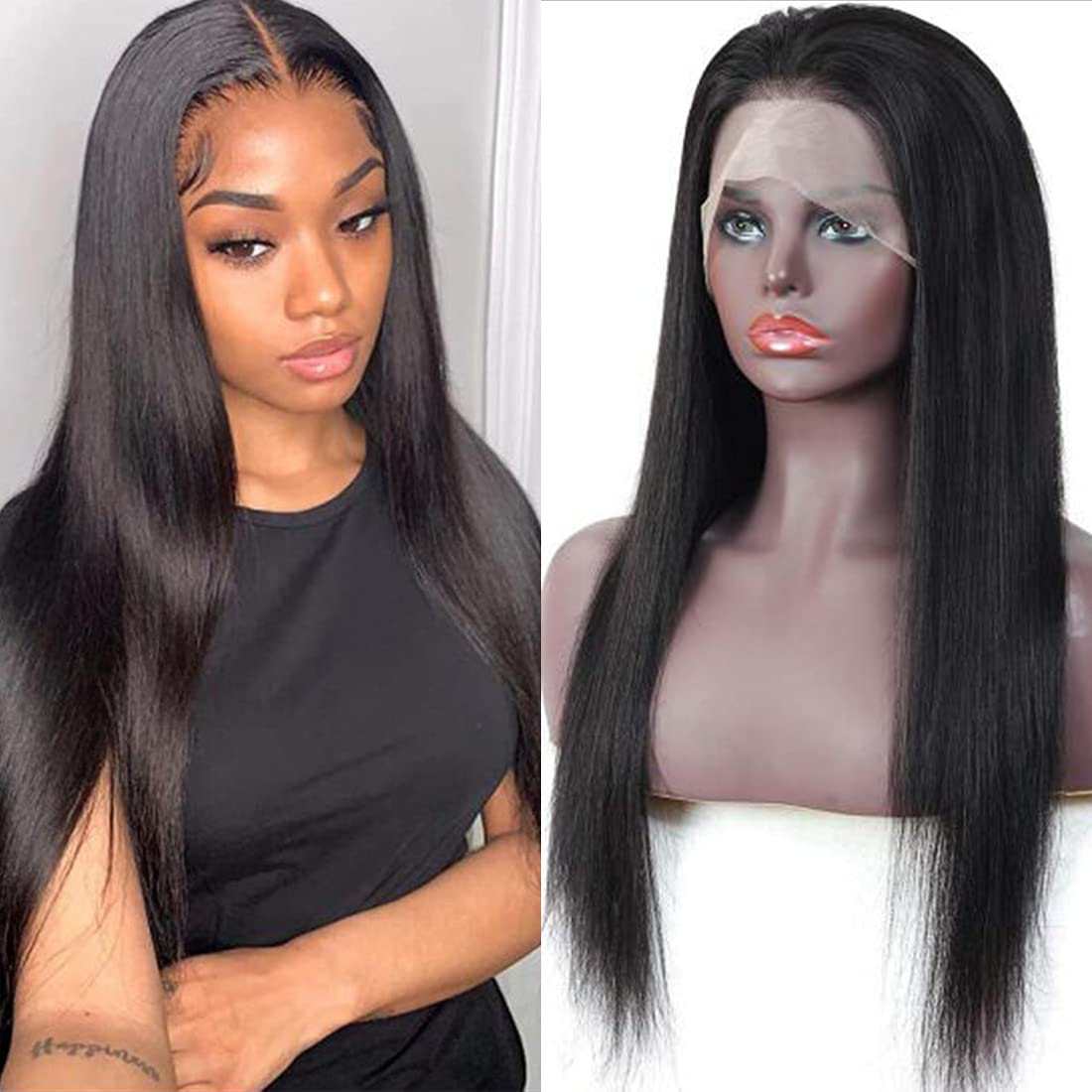 AUTTO 13x4 Lace Front Wig Brazilian Straight Human Hair 18 Inch 150% Density - 100% Unprocessed Virgin Hair Pre Plucked for Natural Look | Perfect for Daily Wear, Cosplay, and Special Occasions
