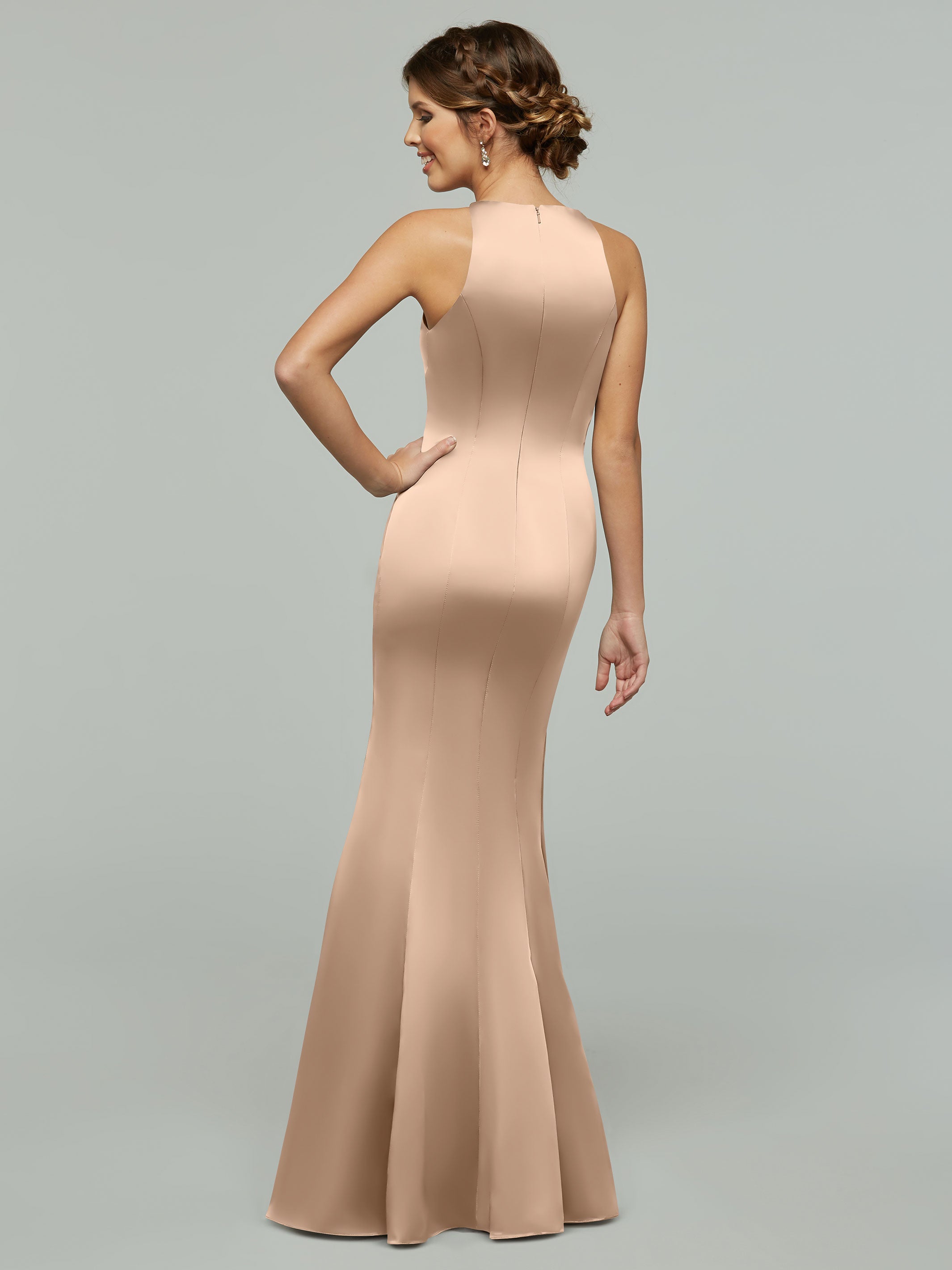 Elegant 80071 Mermaid Satin Bridesmaid Dress with Halter Neckline - Perfect for Weddings, Proms & Formal Events