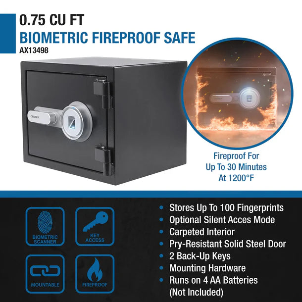 Barska AX13498 Biometric Fingerprint Fireproof Safe Box - Black | Secure Home & Office Use for Documents, Jewelry & Valuables