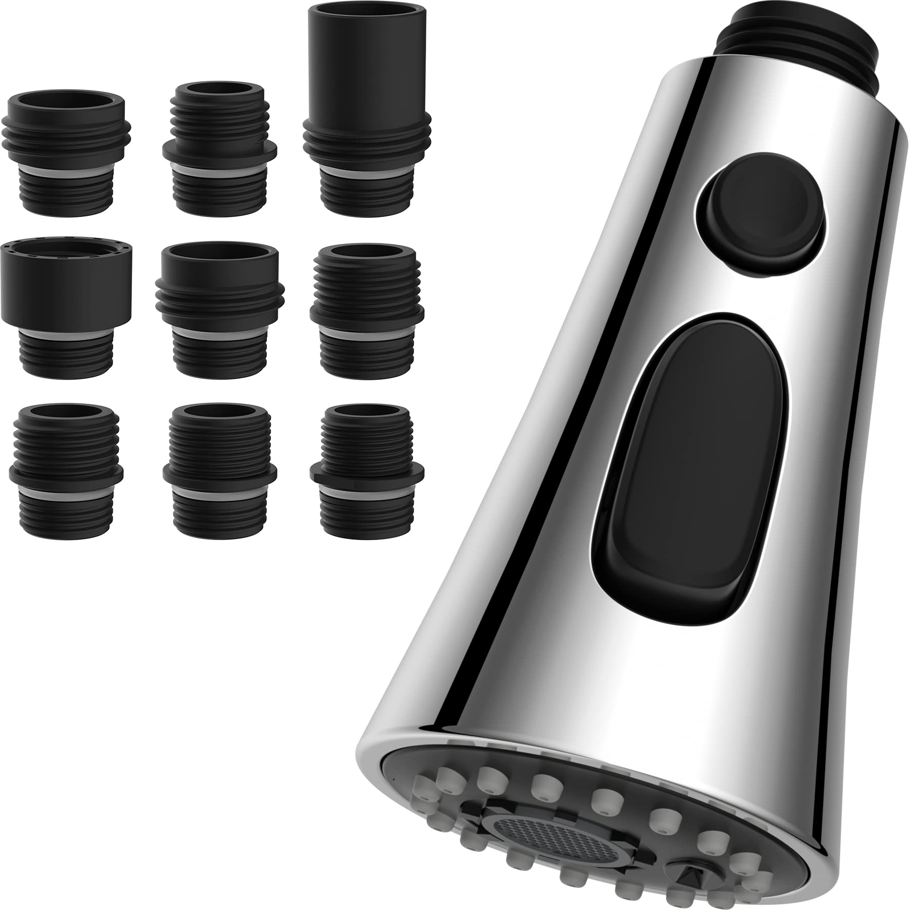 Hibbent Pull Down Kitchen Faucet Spray Head Replacement with 9 Adapters - 3-Function Sink Spray Nozzle Compatible with Moen, Delta, Kohler, American Standard - Perfect for Dishwashing, Vegetable Cleaning & Sink Rinsing (Chrome Finish)