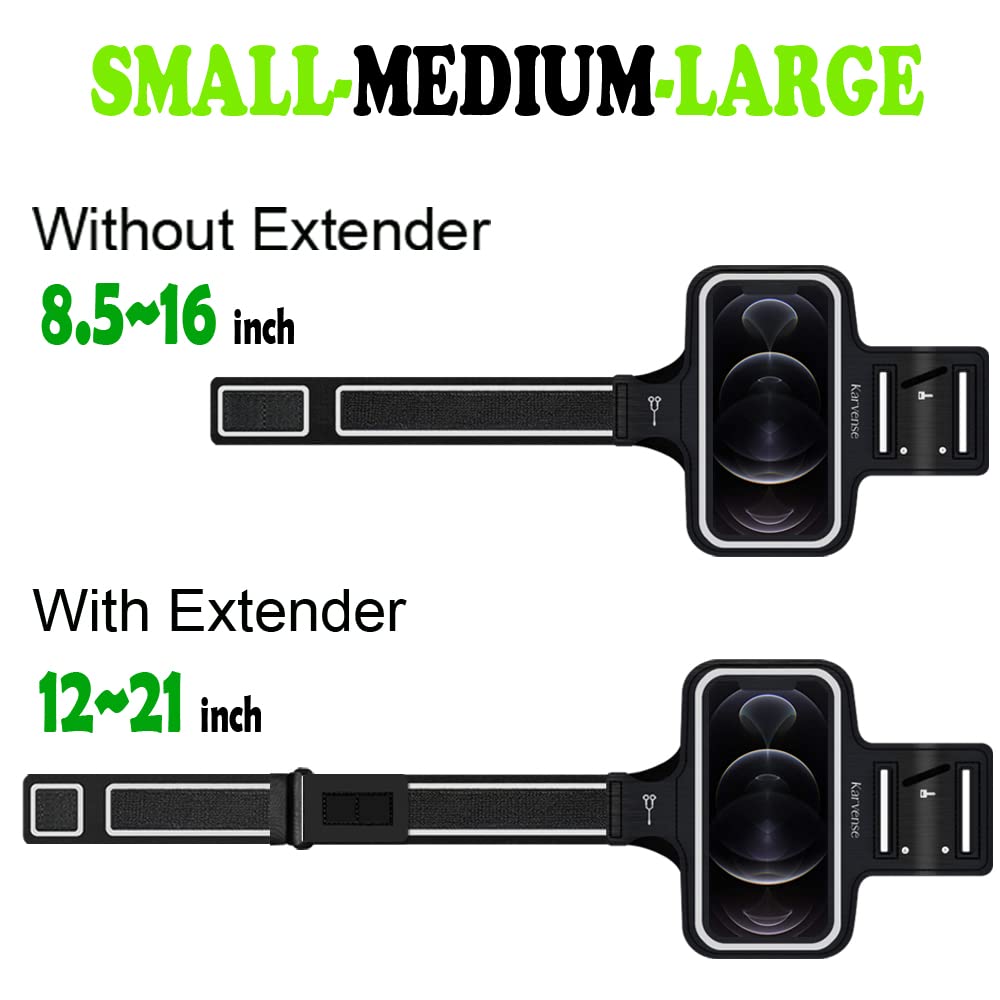 Karvense Running Phone Arm Band - Adjustable & Sweat-Proof Phone Holder for iPhone 13 mini/12 mini/11 Pro/SE/XS/8/7, Samsung Galaxy & Moto (Fits Phones up to 5.4
