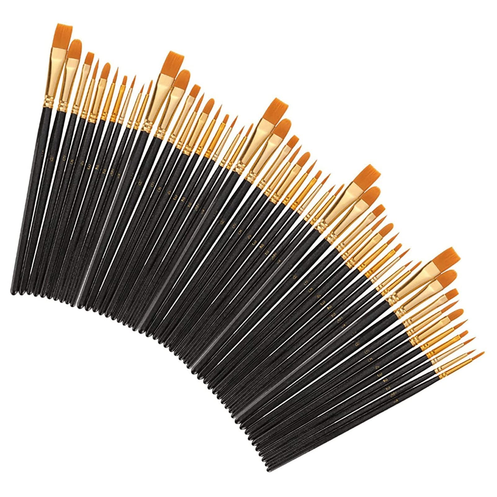 50 Pcs Professional Nylon Hair Artist Paint Brushes Set for Acrylic, Oil & Watercolor Painting - Perfect for Face/Nail Art, Miniature Detailing & Rock Painting - Ideal for Artists, Beginners & DIY Craft Projects (Black)