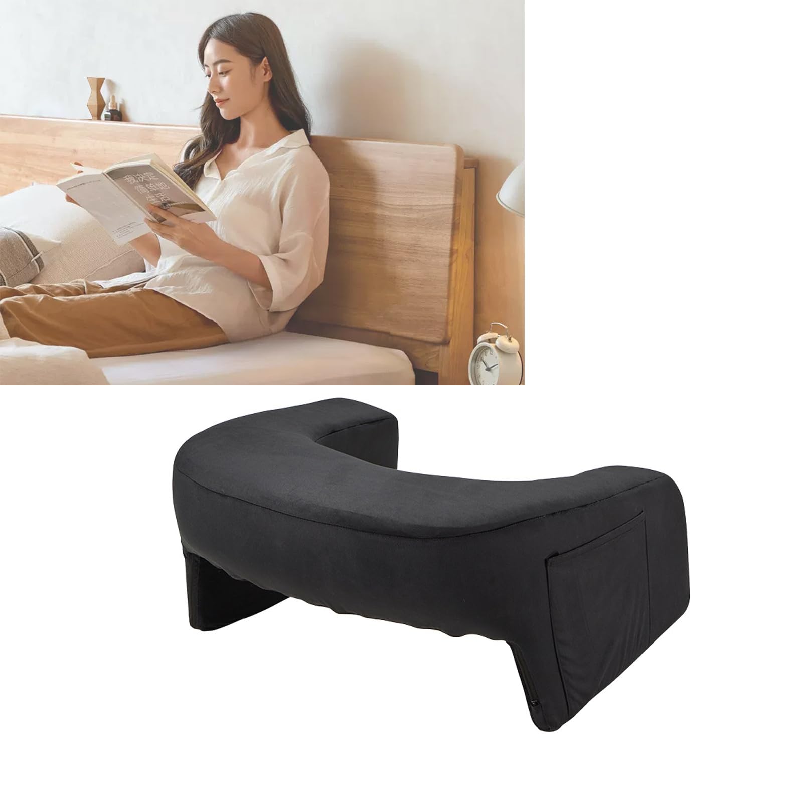 Memory Foam Reading & Gaming Pillow - Ergonomic Bed Rest Pillow for Reading, Working, Gaming in Bed, Couch, Floor or Chair - Perfect for Home Office, Dorm Room & Relaxation (Black)