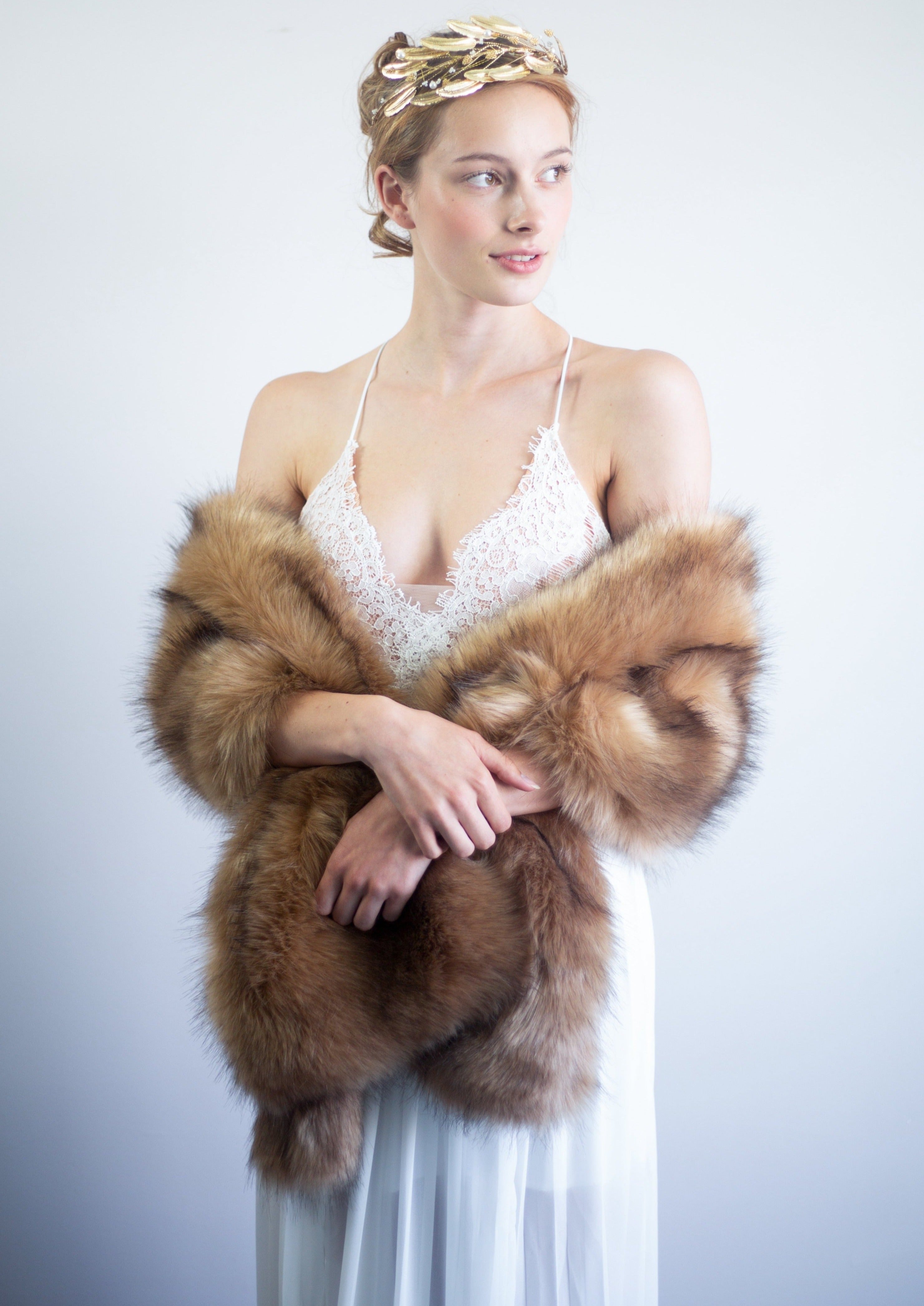 Luxury Brown Fur Shawl Wrap - Soft & Warm Winter Fashion Accessory for Women - Perfect for Parties, Weddings & Cold Weather Outfits