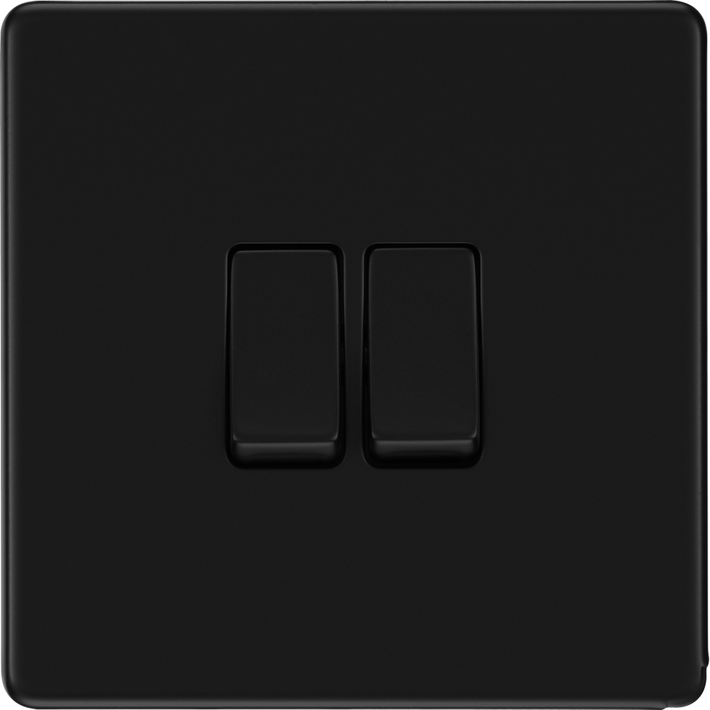 BG Flatplate Screwless Matt Black 2 Gang 2 Way Light Switch FFB42 - Modern Electrical Upgrade for Homes & Offices