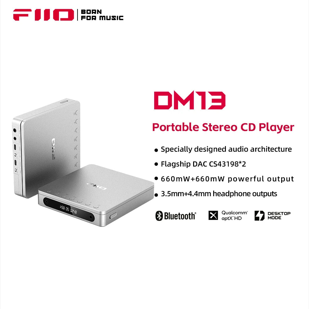 FiiO DM13 Portable CD Player with Hi-Fi Stereo Sound - Perfect for Home, Car, and Travel Music Listening