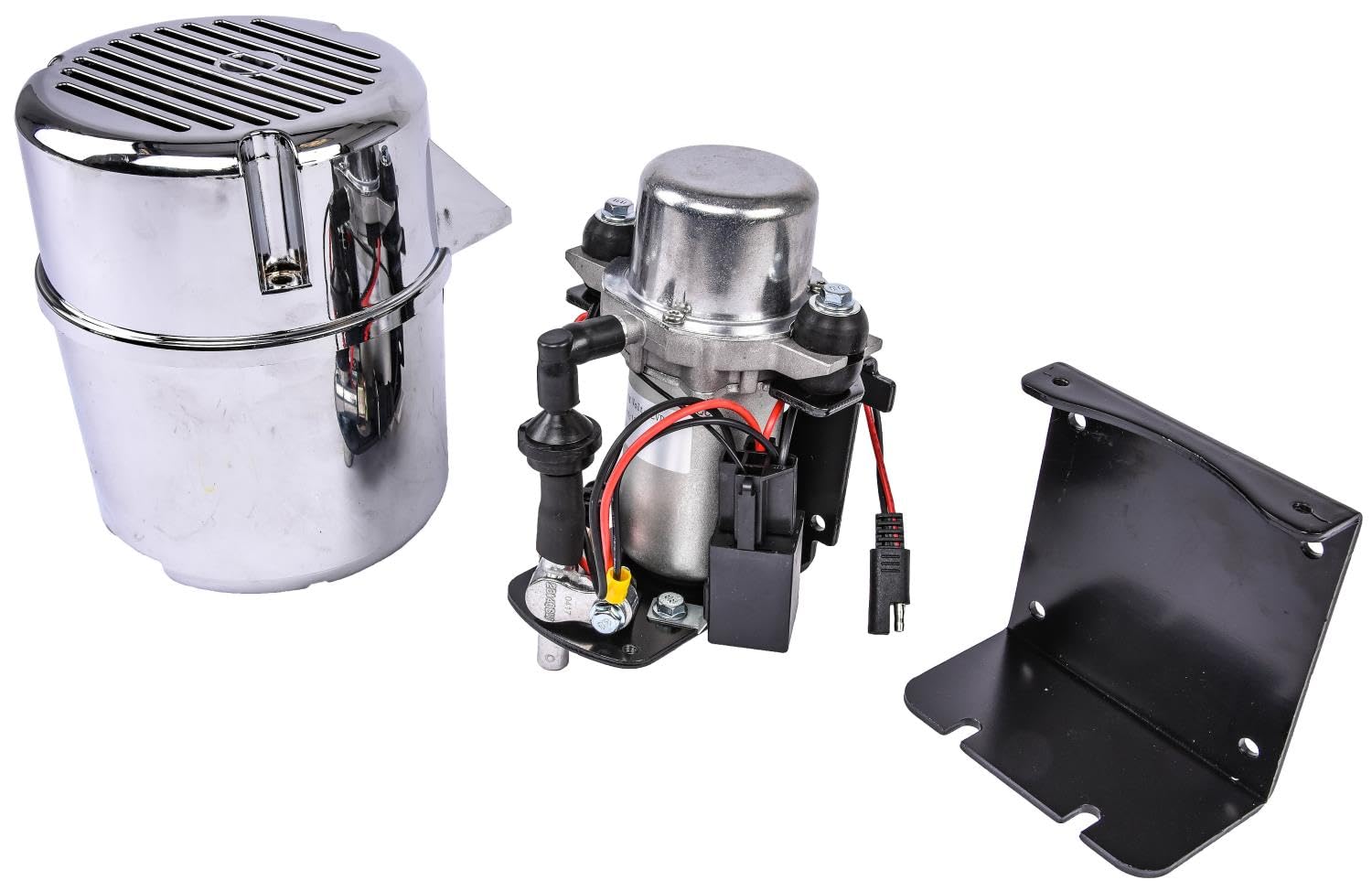 JEGS 62992 12V Electric Vacuum Pump - Chrome Concealed Canister for Car Brake Boosting, HVAC Systems & Automotive Maintenance | High Performance Compact Design