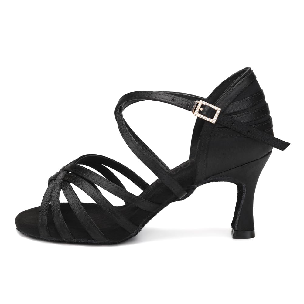 AOQUNFS Women's Professional Latin Dance Shoes - Satin Salsa Ballroom Practice & Performance Shoes for Dance Competitions and Social Events