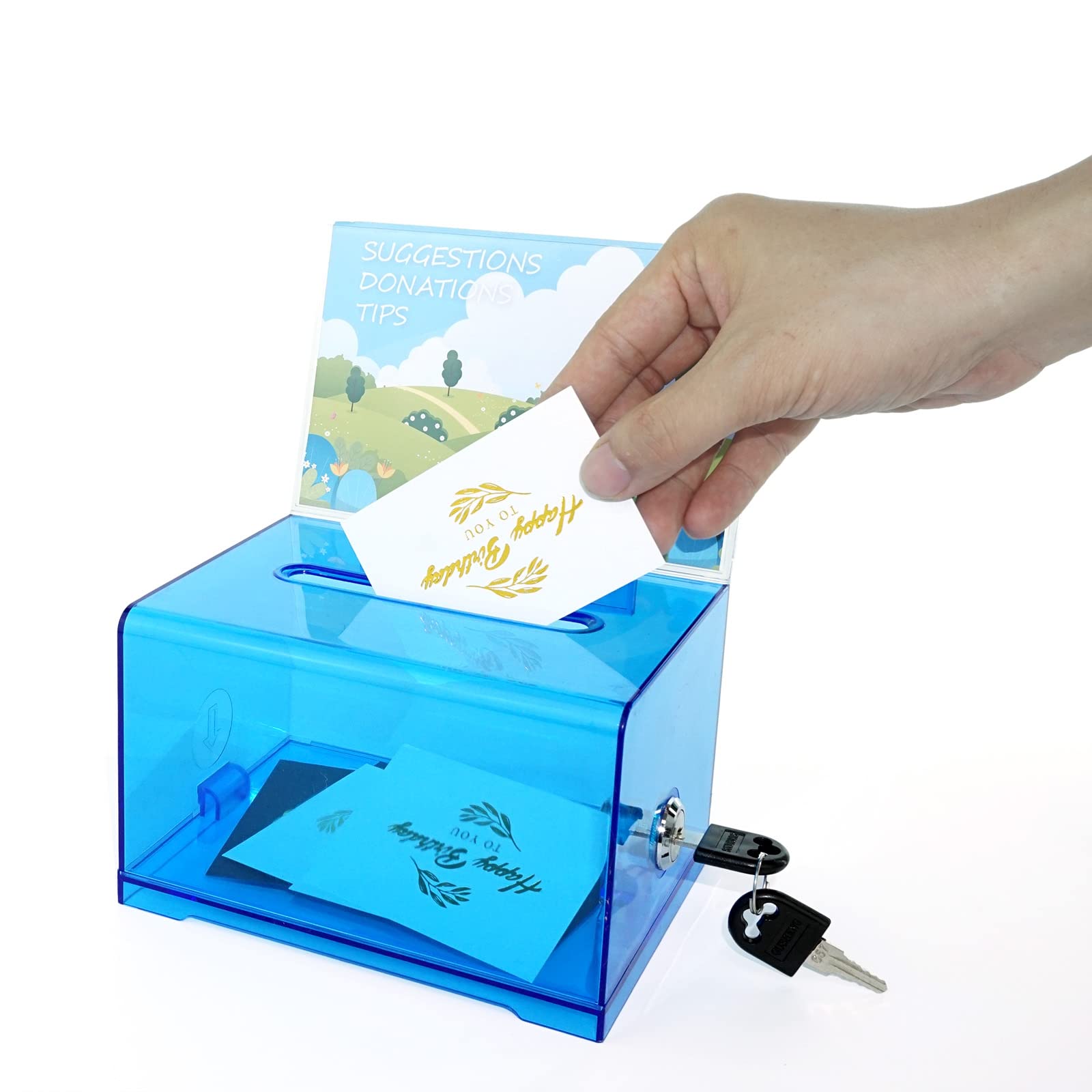 Secure Locking Donation Ballot Box - Durable Suggestion Box for Business Cards, Voting & Feedback (Blue) | Ideal for Offices, Schools, Fundraisers & Community Events