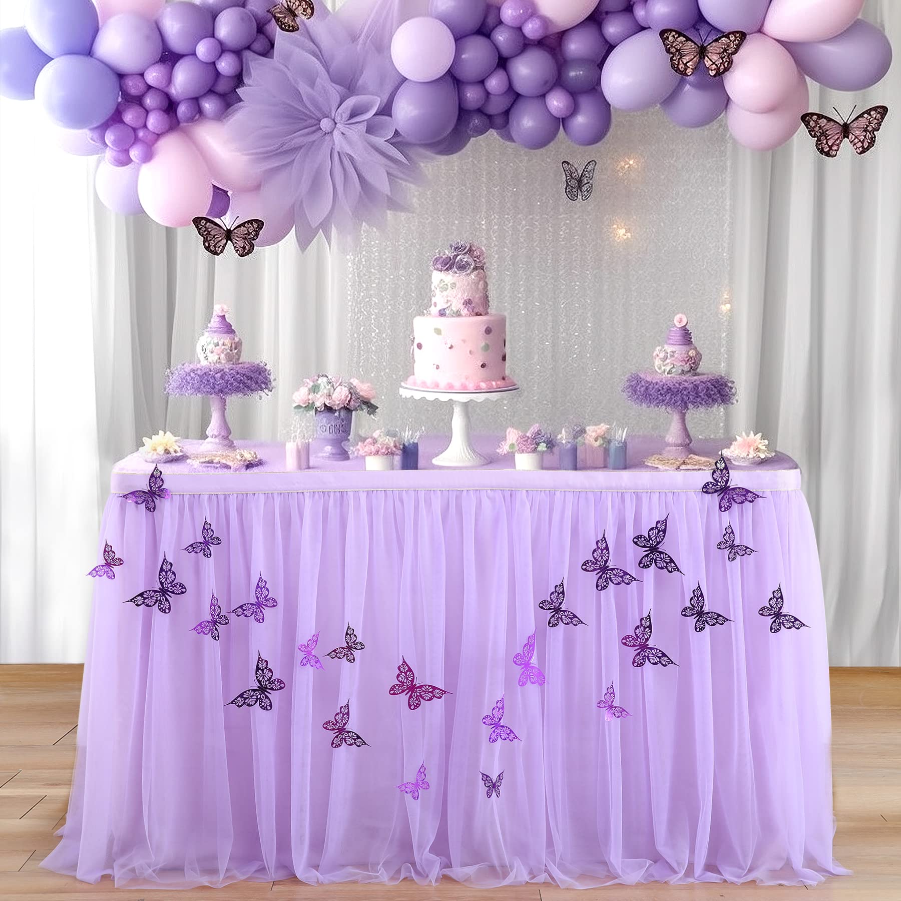 6ft Purple Butterfly Table Skirt - Baby Shower & Birthday Party Decor for Girls
