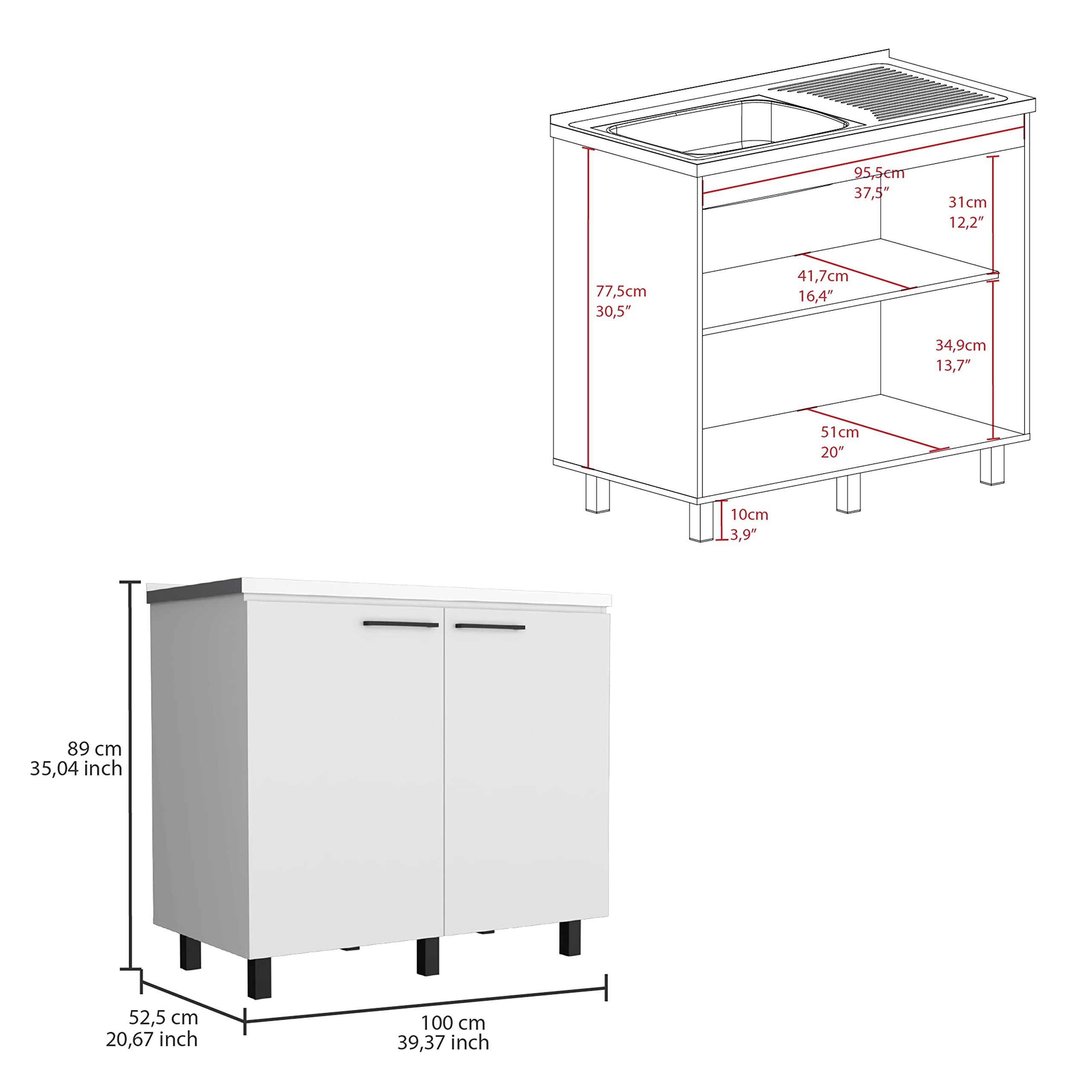 Tuhome Napoles 2 Utility Sink with Cabinet - Stainless Steel Countertop for Laundry Room, Garage & Workshop - Heavy Duty Commercial Grade Sink with Storage