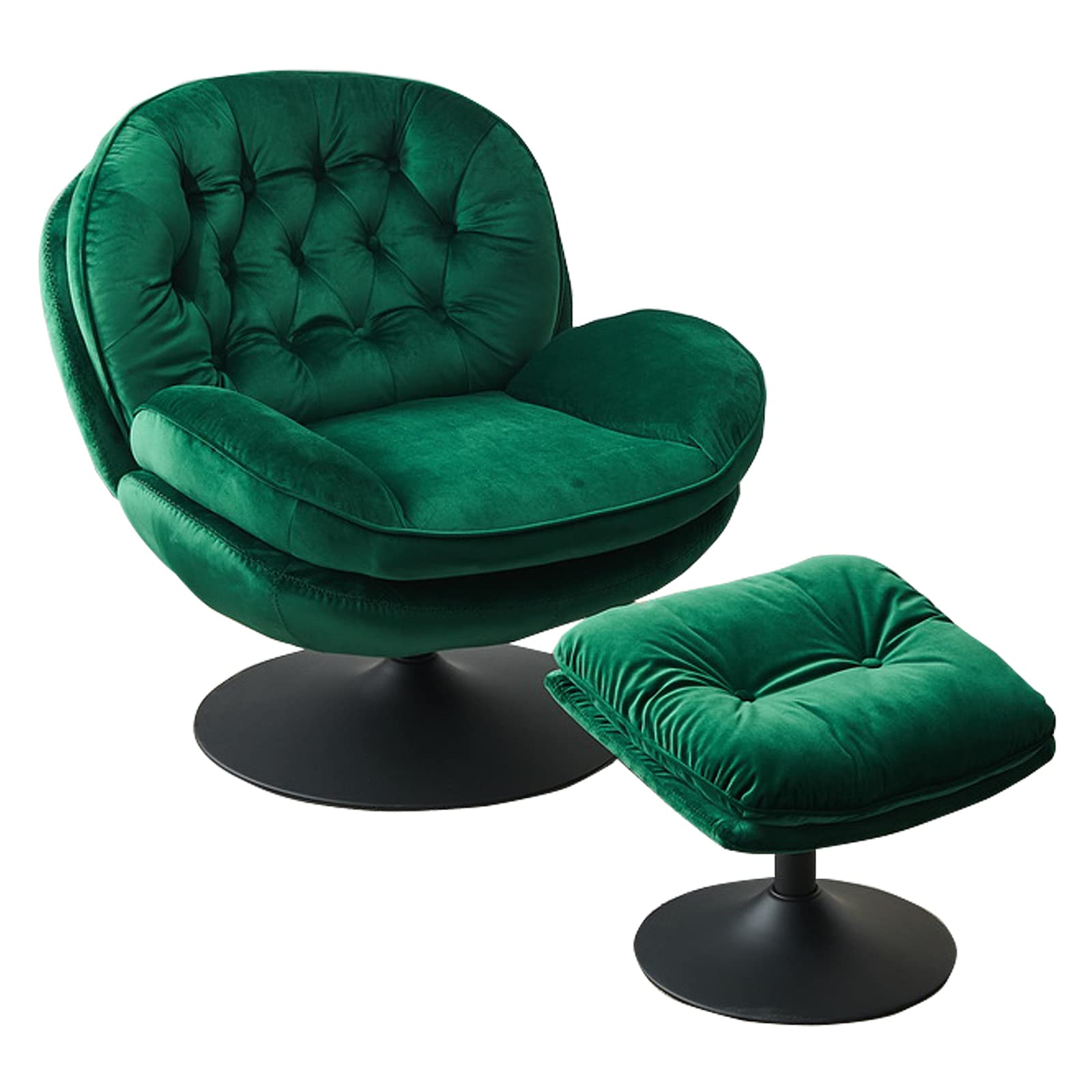 NIOIIKIT 360° Swivel Velvet Accent Chair with Ottoman - Upholstered Lounge Chair with Footrest, Soft Cushioned Recliner Armchair for Living Room, Bedroom & Office - Green Velvet (Perfect for Reading Nook, Cozy Corner or Small Space Decor)