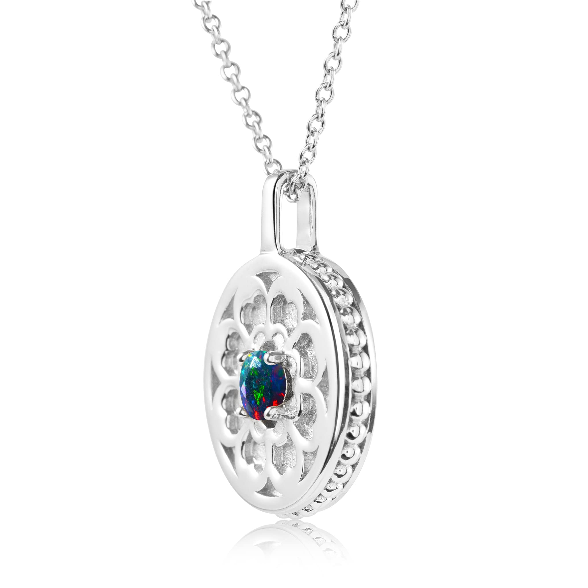 Black Opal Coin Necklace Pendant - Personalized Custom Initial Engraved Medallion - October Birthstone Alternative Jewelry - Perfect Gift for Women, Birthday, Anniversary & Special Occasions
