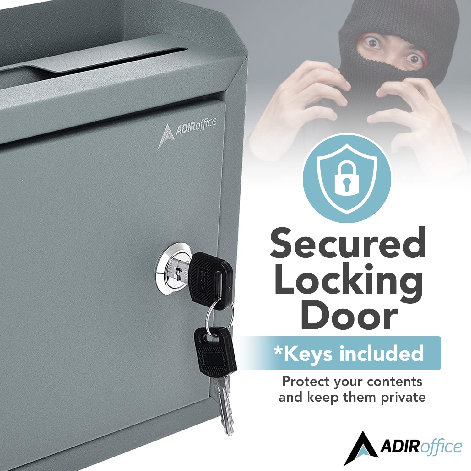 Adir Locking Suggestion Box with Money Slot - Secure Cash Drop Box for Donations, Tips & Payments - 9.8x7.5x3.4 Inch Wall Mount Metal Deposit Box in Gray - Ideal for Offices, Retail Stores & Community Centers