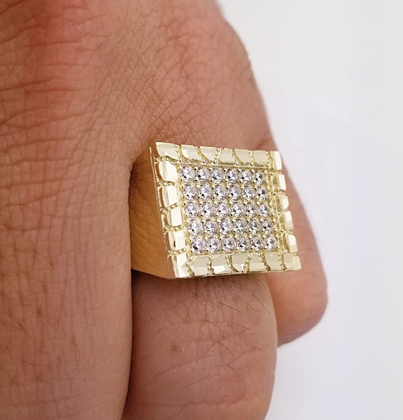 10K Yellow Gold Men's Nugget Frame Ring - Durable & Stylish Wedding Band, Anniversary Gift for Him, Perfect for Everyday Wear & Special Occasions