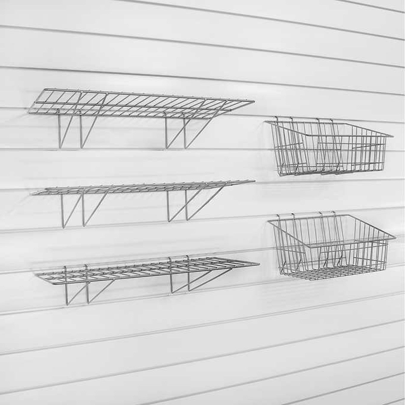 Proslat Wall Storage System - 5-Piece Shelf & Basket Kit for Garage, Workshop & Home Organization | Heavy-Duty Metal Shelving & Storage Bins