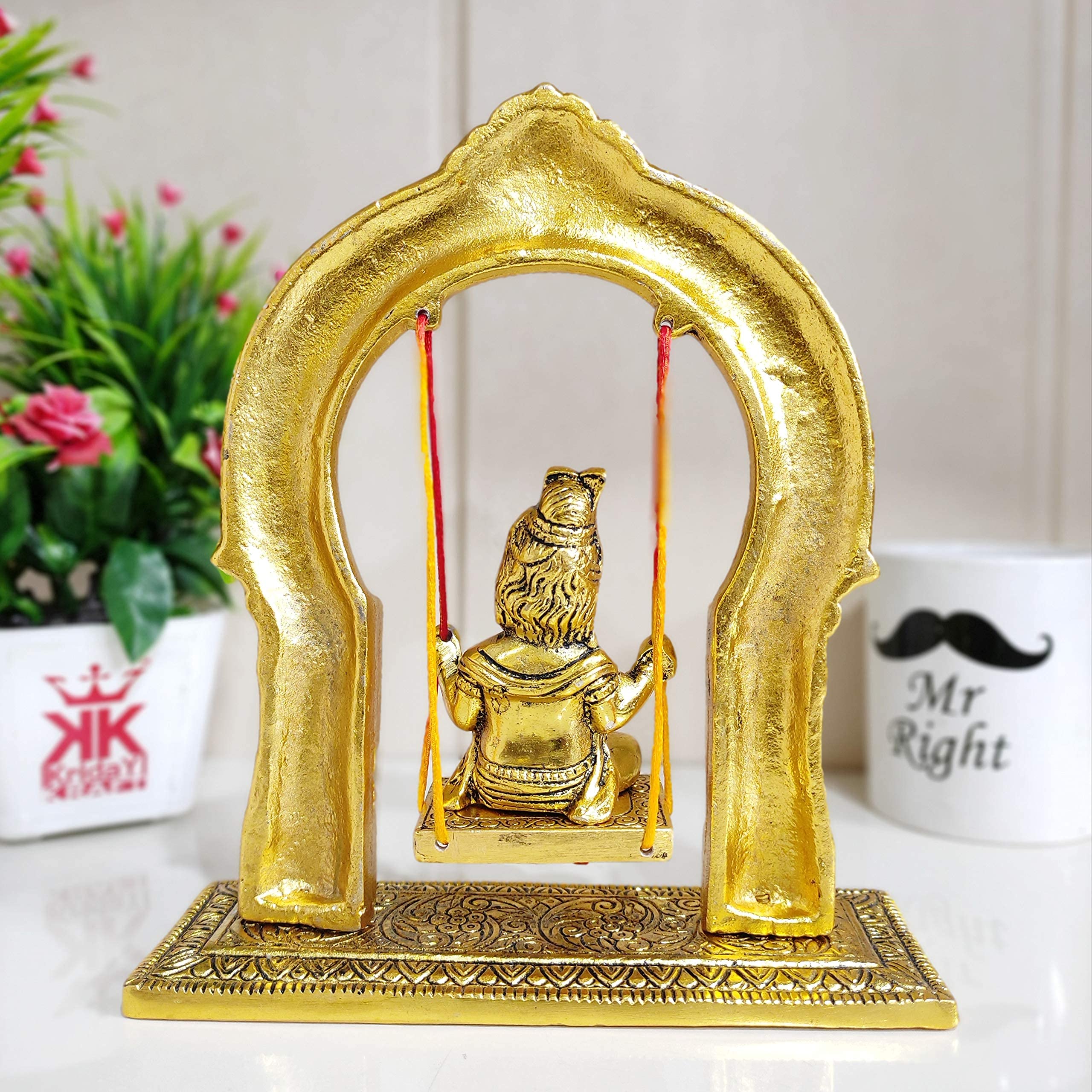 Prince Home Decor & Gifts 9-inch Metal Handicraft Bal Krishna Jhoola Showpiece - Hindu God Statue for Pooja Room, Indian Home Decor & Spiritual Gifting - Perfect for Diwali, Housewarming & Wedding Decorations