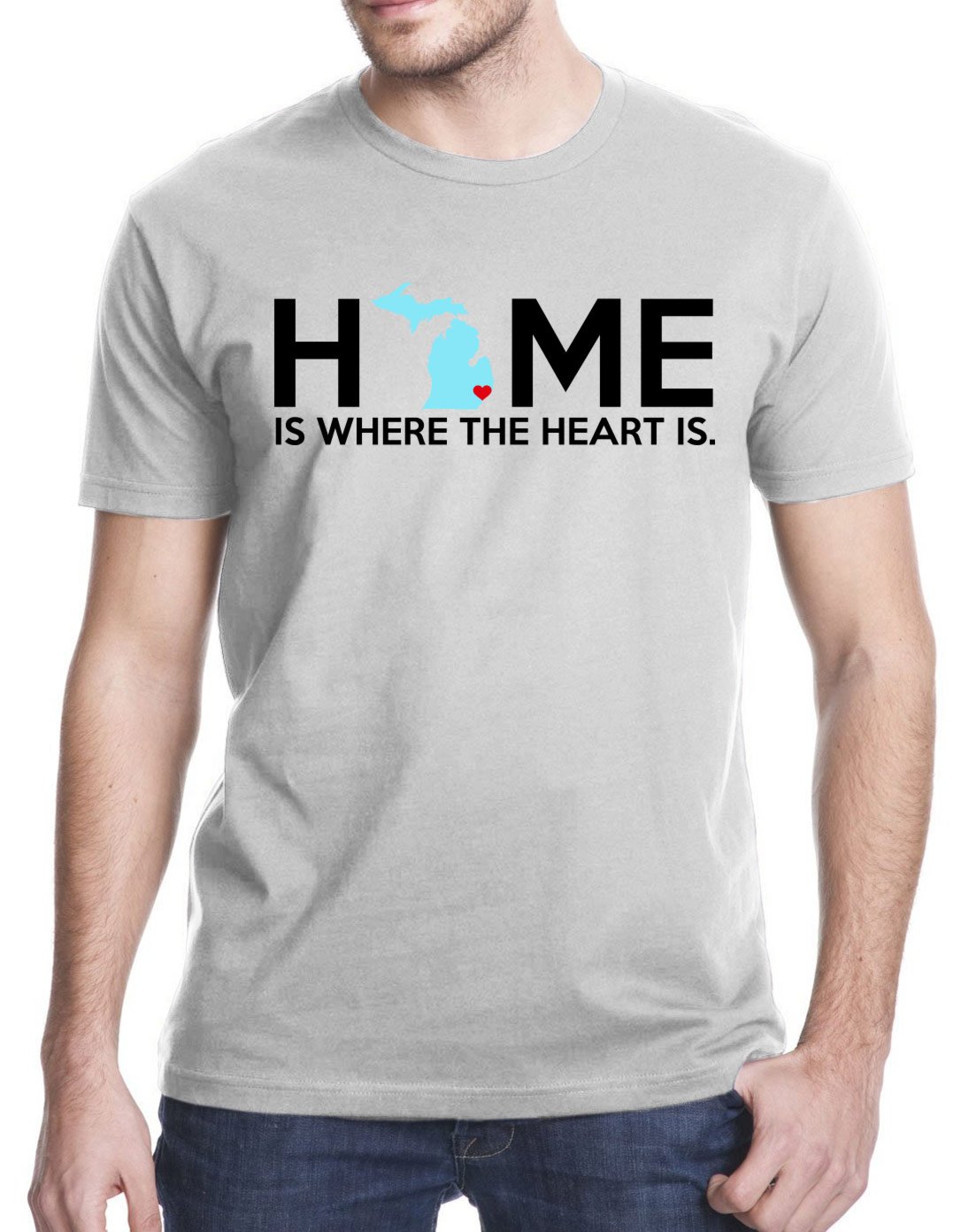 Gbond Apparel Home is Where The Heart is Michigan Graphic T-Shirt - Soft Cotton Tee for Men & Women - Perfect for Casual Wear, Travel Souvenirs & State Pride