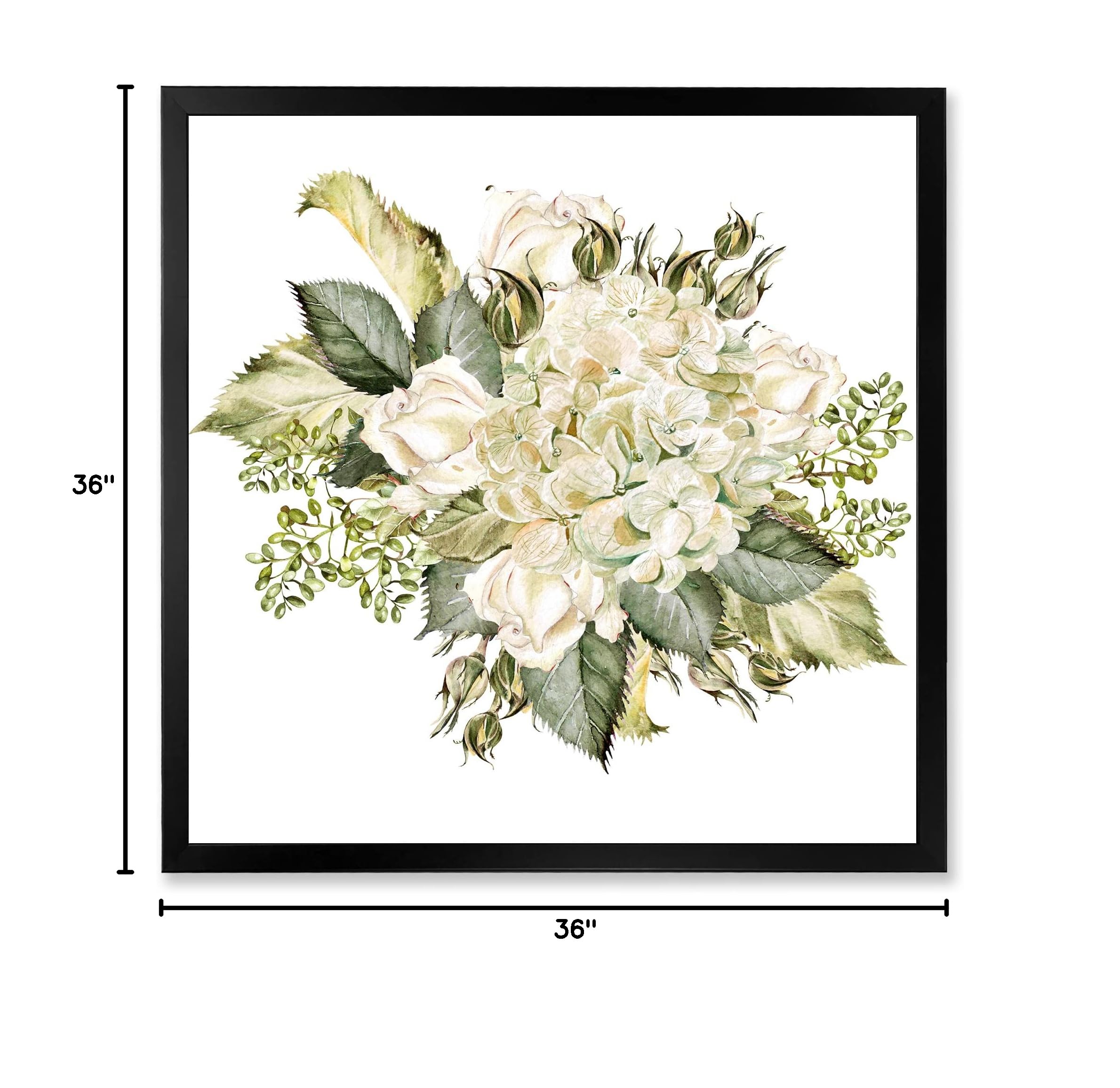 Farmhouse Framed Wall Art - Beautiful Bouquet with Hydrangea and Roses Floral Print | Perfect for Living Room, Bedroom & Home Decor