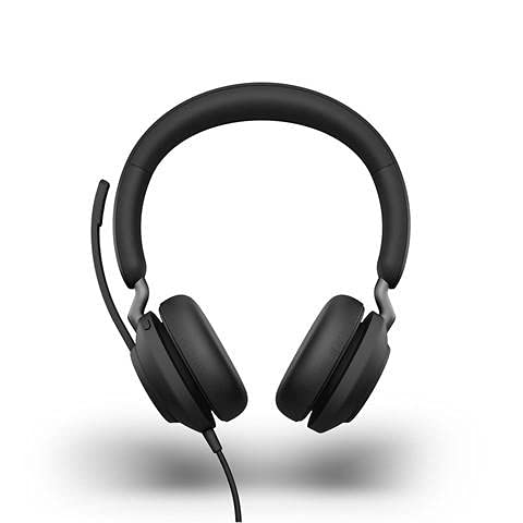 Jabra Evolve2 40 PC Headset - Noise Cancelling Microsoft Teams Certified Stereo Headphones with 3-Microphone Call Technology - USB-A Cable - Black - Perfect for Remote Work, Online Meetings, and Office Communication