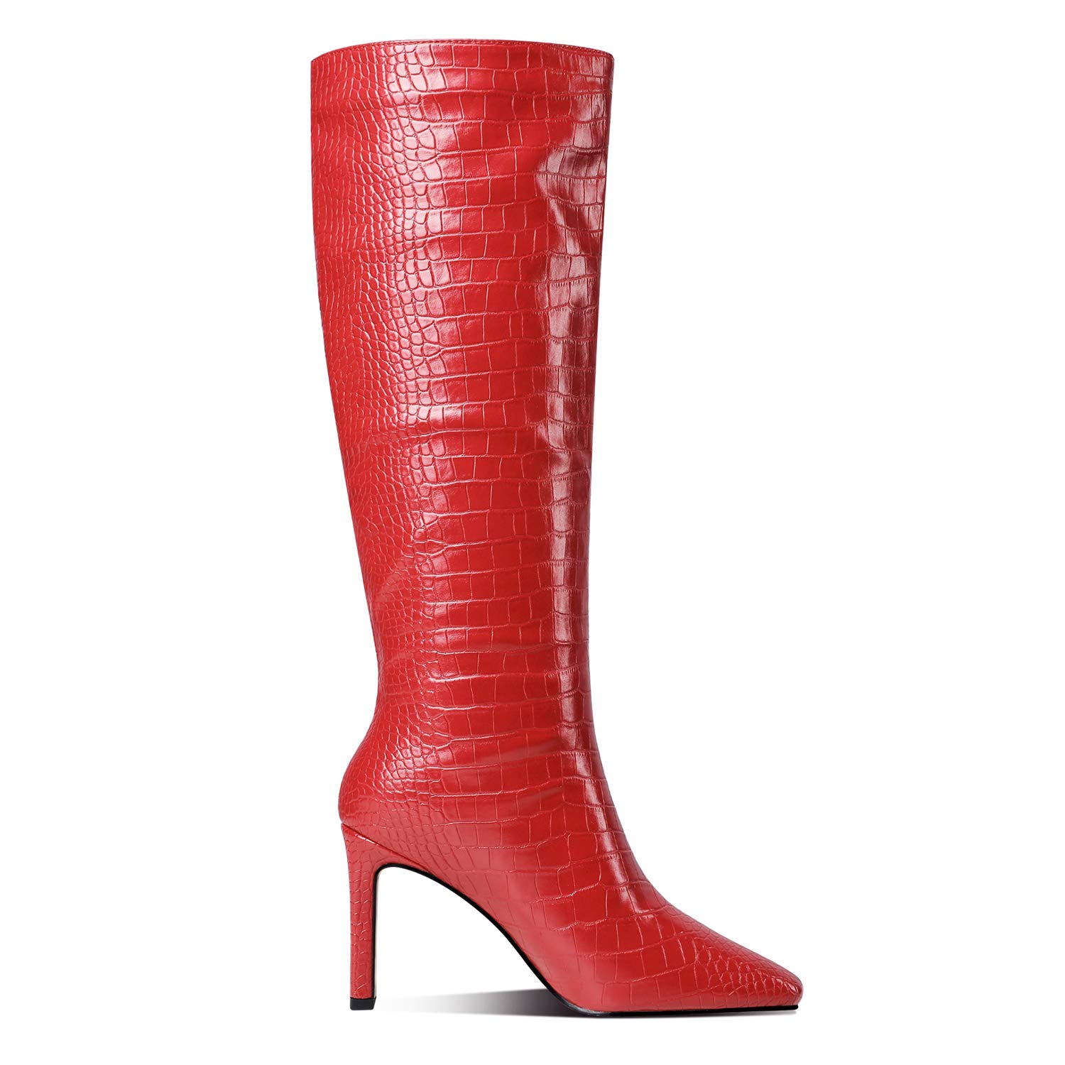 LEHOOR Women's Knee High Chunky Heel Boots - Matte Leather Square Toe Slip On Dress Boots for Women US Size 4-11 | Stylish & Comfortable High Heel Booties for Party, Office & Night Out