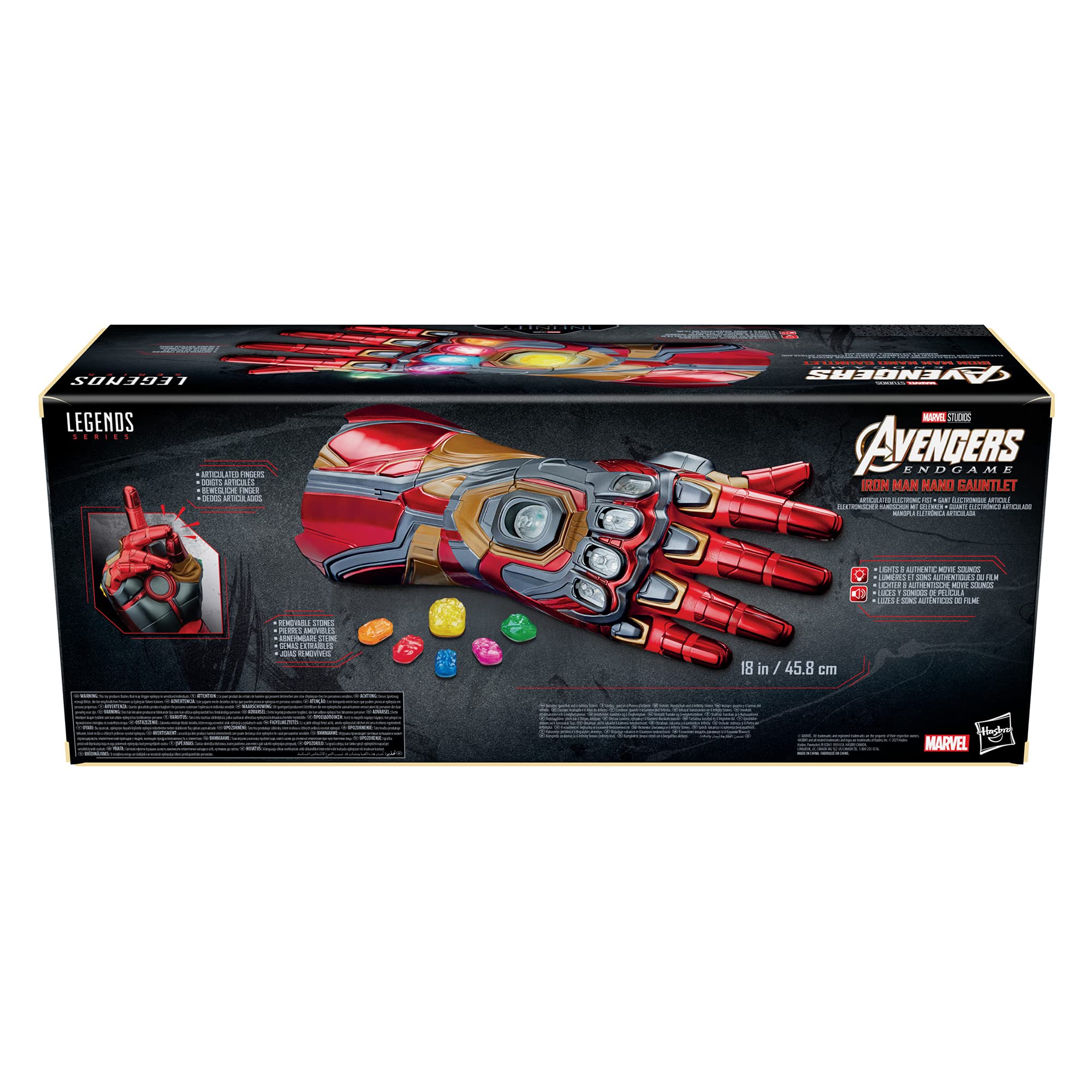 Marvel Legends Series Avengers Iron Man Nano Gauntlet - Electronic Light-Up Fist with Movie Sounds & Removable Infinity Stones | Collectible Action Figure for Marvel Fans & Gift for Superhero Lovers | Display for Home, Office or Cosplay