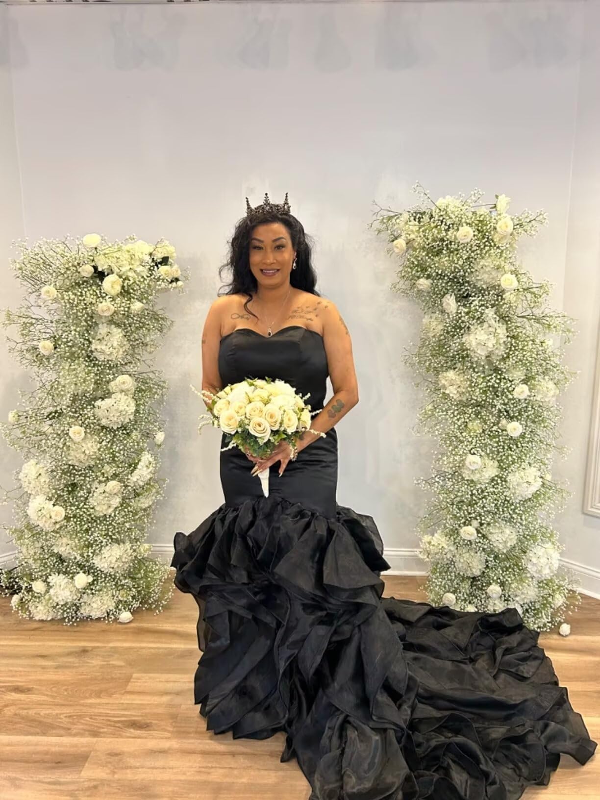 XYAYE Mermaid Wedding Dress for Bride - Strapless Satin Bridal Gown with Cascading Ruffles | Perfect for Beach Weddings, Vow Renewals & Romantic Photoshoots