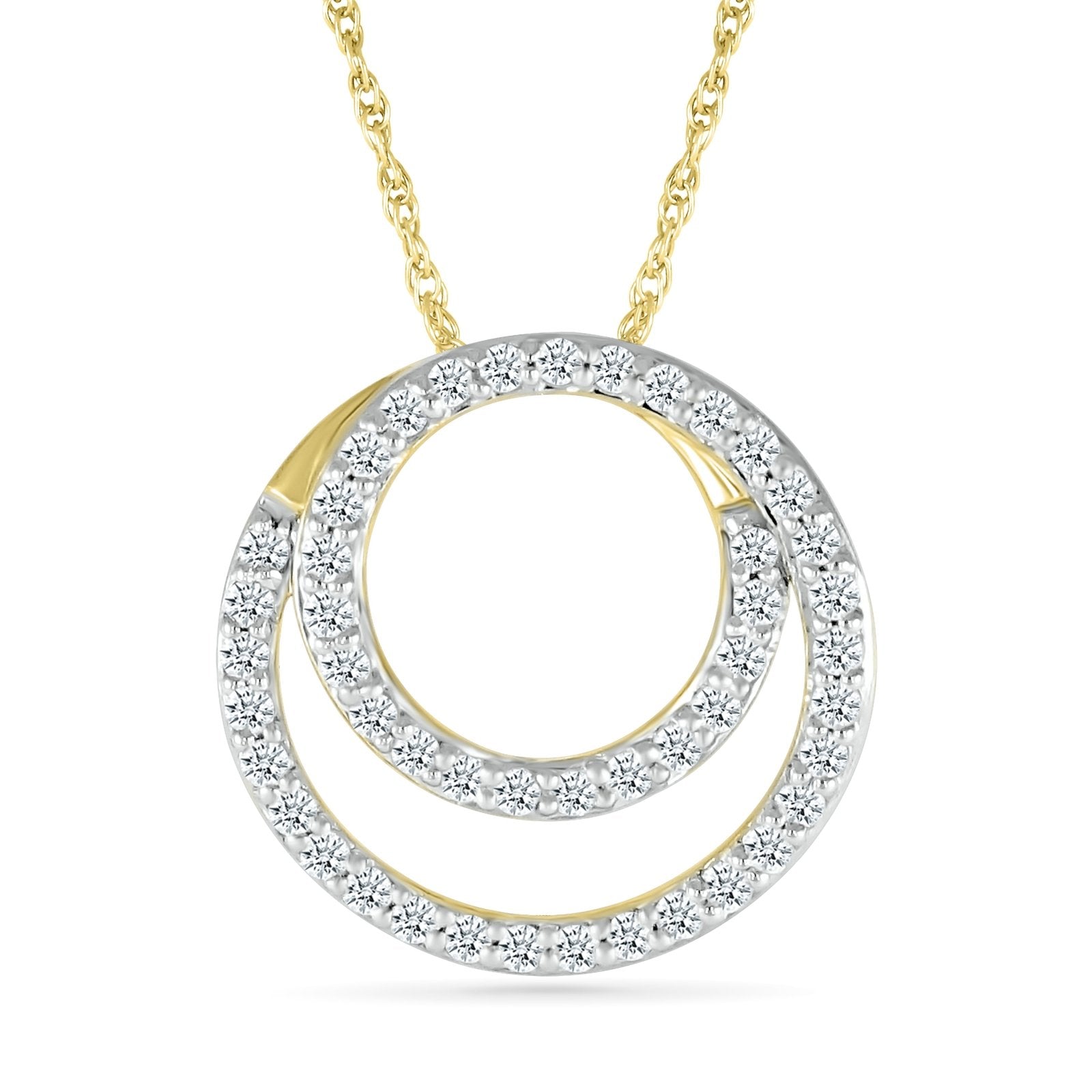 10k Yellow Gold Double Circle Diamond Necklace for Women - Elegant Layering Jewelry for Weddings, Anniversaries & Special Occasions