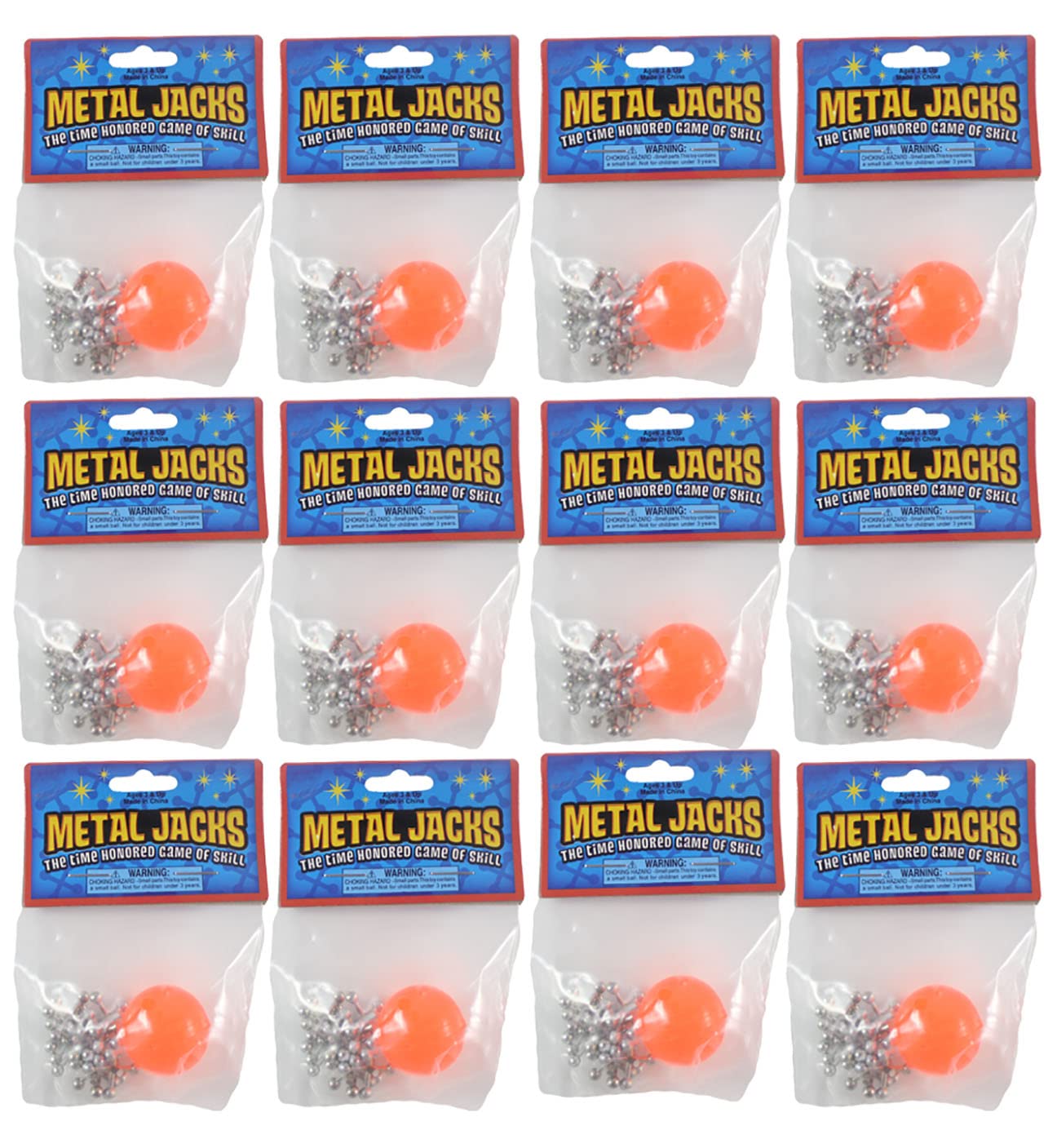 12 Mini Metal Jacks Game Sets - Classic Kids Outdoor & Indoor Game - Perfect for Party Favors, Gift Bags, Goodie Bags, Prizes & Rewards - Bulk Pack of 1 Dozen - Great for Birthday Parties, Classroom Activities & Family Game Nights
