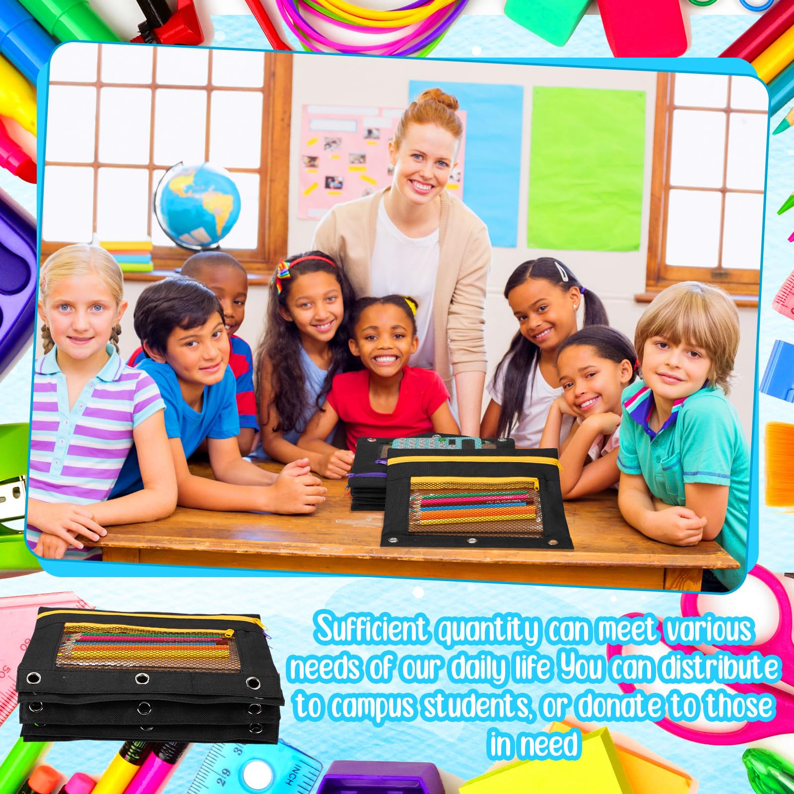 100-Piece Bulk Zipper Binder Pencil Pouches - Double Layer with Mesh Window for 3-Ring Binders | Durable School & Office Supplies for Organizing Pens, Pencils & Stationery | Perfect for Students, Teachers & Professionals (Black)