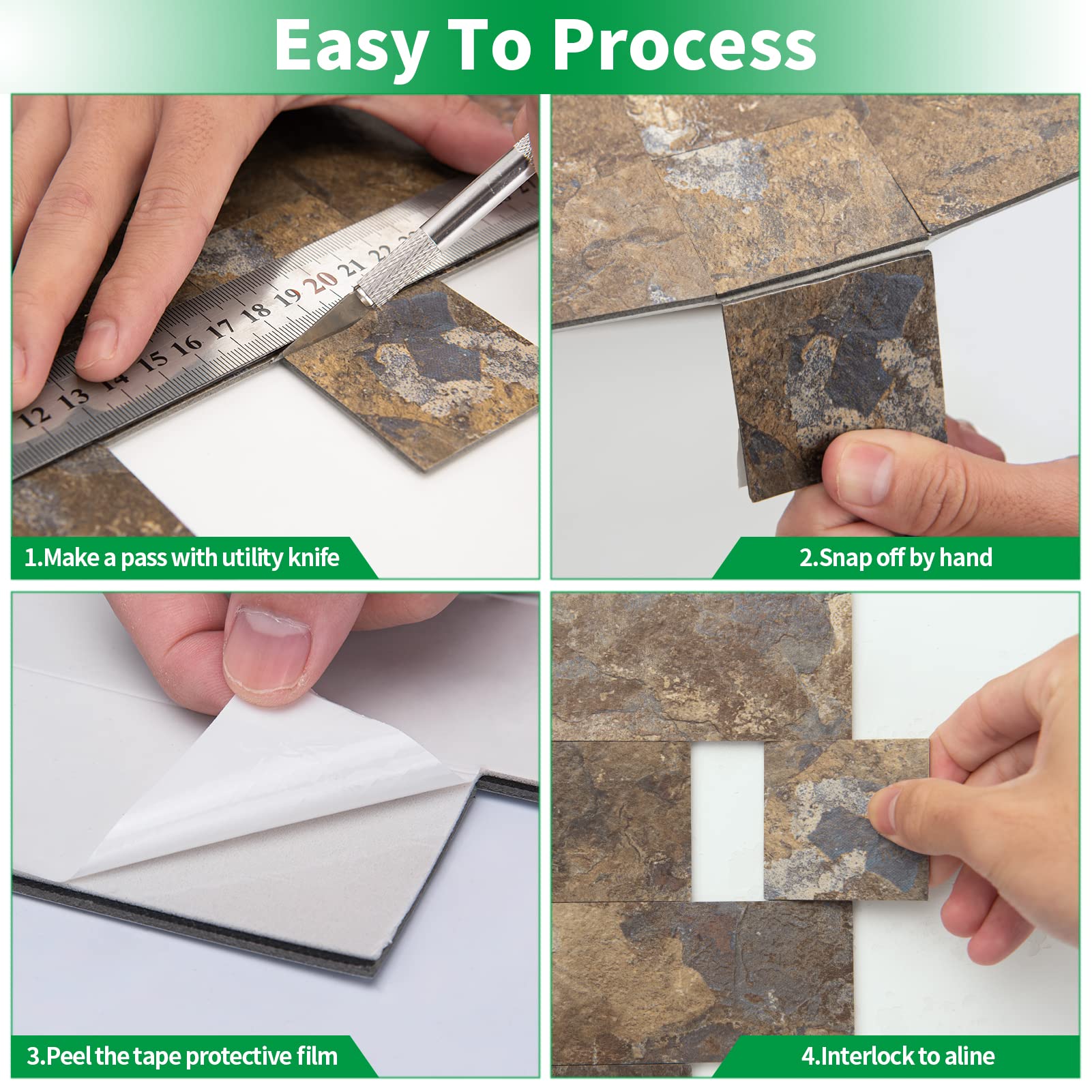 LONGKING 10-Sheet Peel and Stick Backsplash Tile - Waterproof PVC Self-Adhesive Wallpaper for Kitchen, Bathroom Vanity, Laundry Room - Rustic Slate Design, Easy DIY Home Décor Upgrade (Perfect for Renters & Homeowners)
