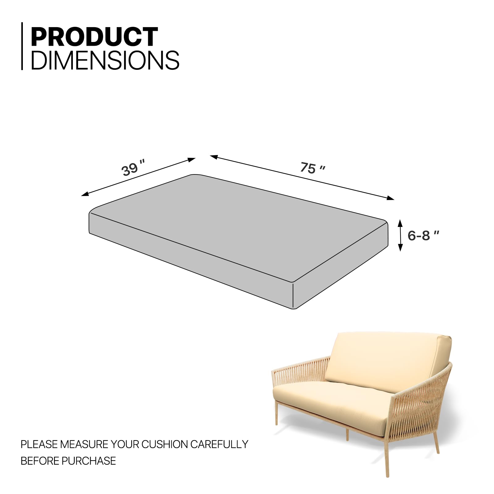 MoNiBloom Twin Futon Cover - Stretchable Armless Sofa Slipcover with Zipper | Washable Furniture Protector for Adults, Kids & Pets | Perfect for Jackknife RV Sofas, Living Rooms & Dorm Decor (Khaki)