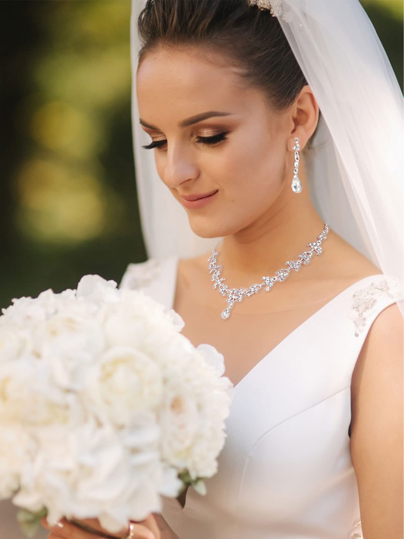 Sparkling Silver Crystal Bridal Jewelry Set - Necklace & Earrings for Weddings, Prom, Bridesmaids & Special Occasions | Elegant Wedding Guest Jewelry for Women